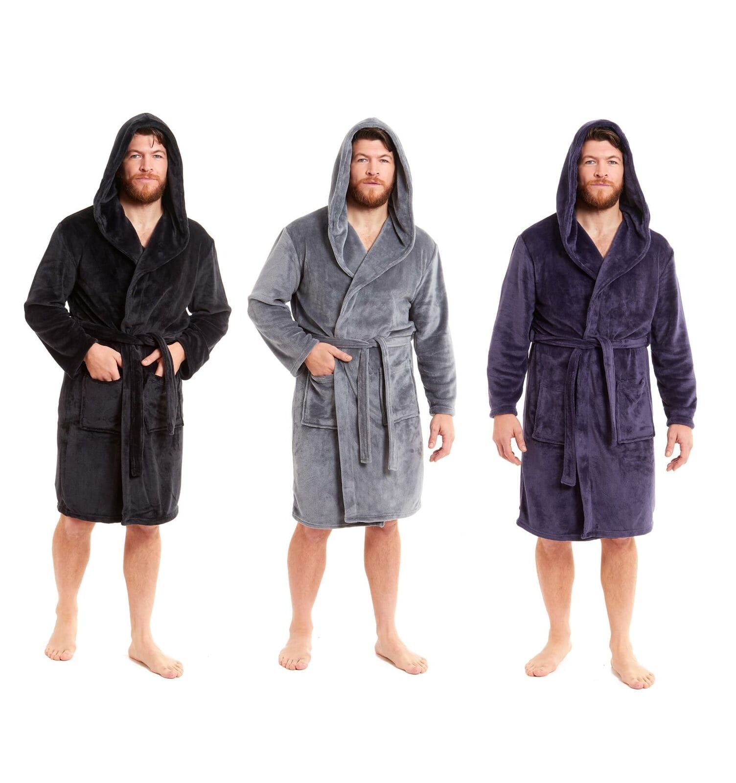 OLIVIA ROCCO Men's Hooded Bathrobe – Plush Flannel Fleece Dressing Gown