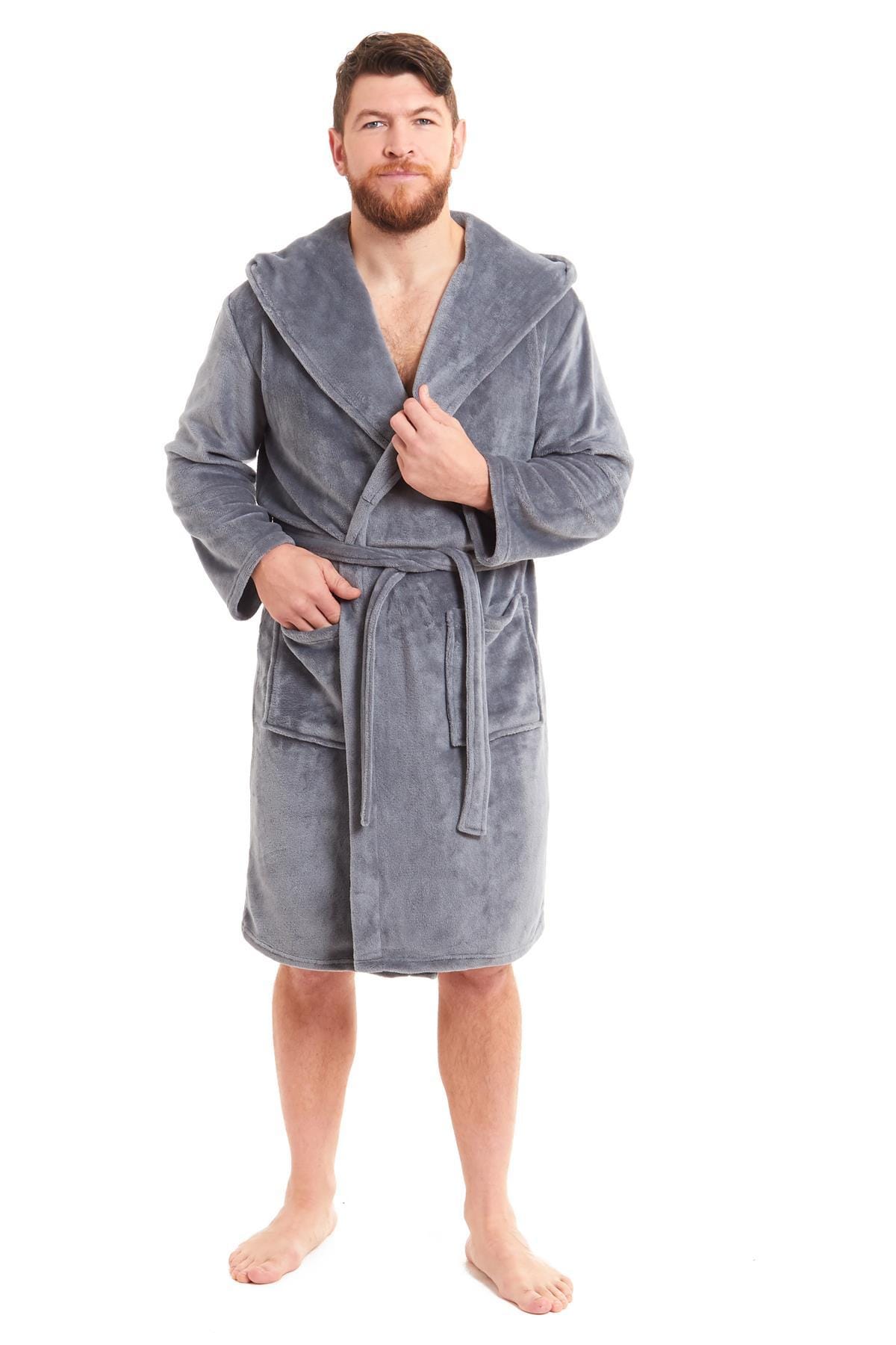 OLIVIA ROCCO Men's Hooded Bathrobe – Plush Flannel Fleece Dressing Gown