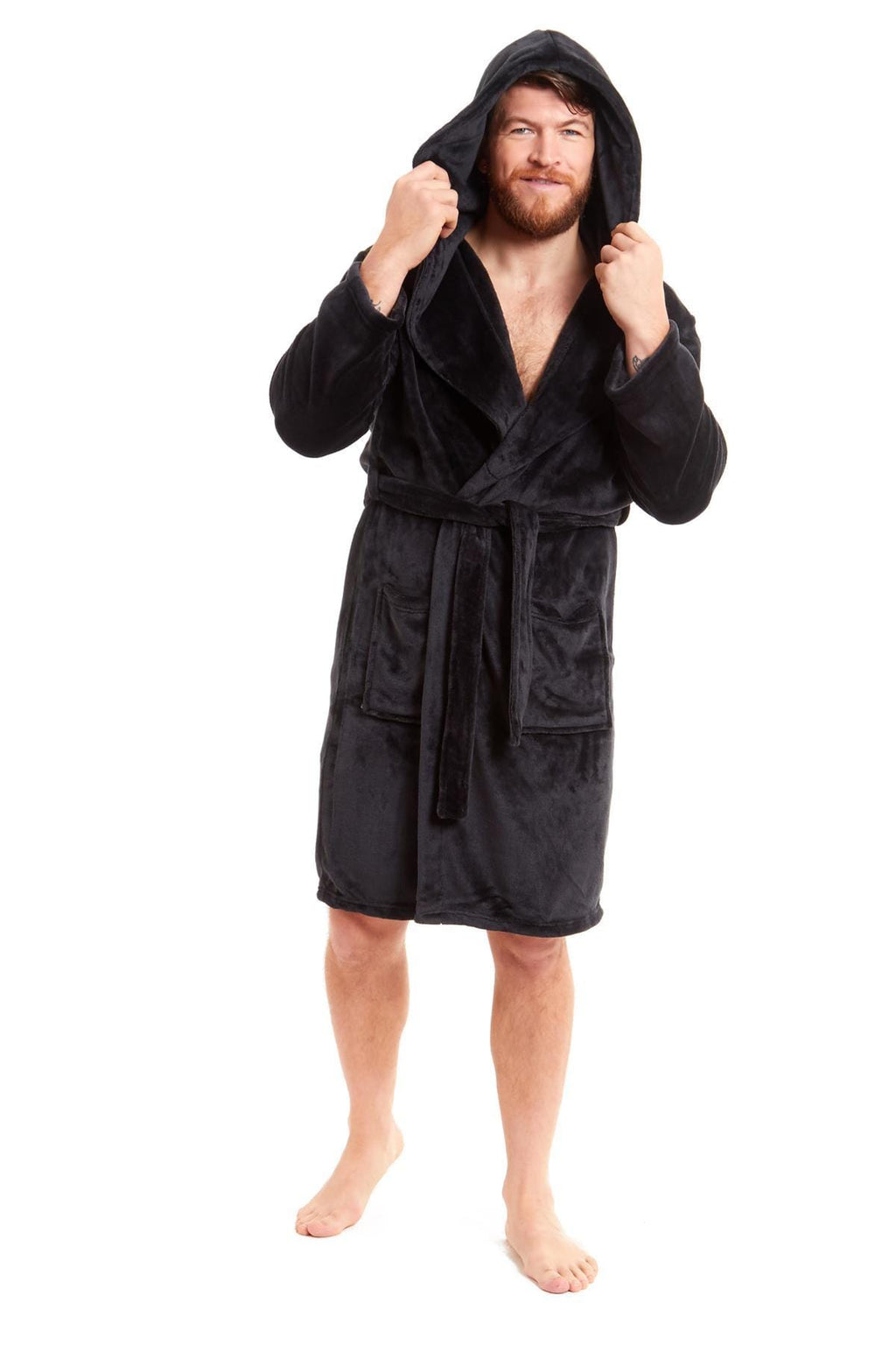 OLIVIA ROCCO Men's Hooded Bathrobe – Plush Flannel Fleece Dressing Gown