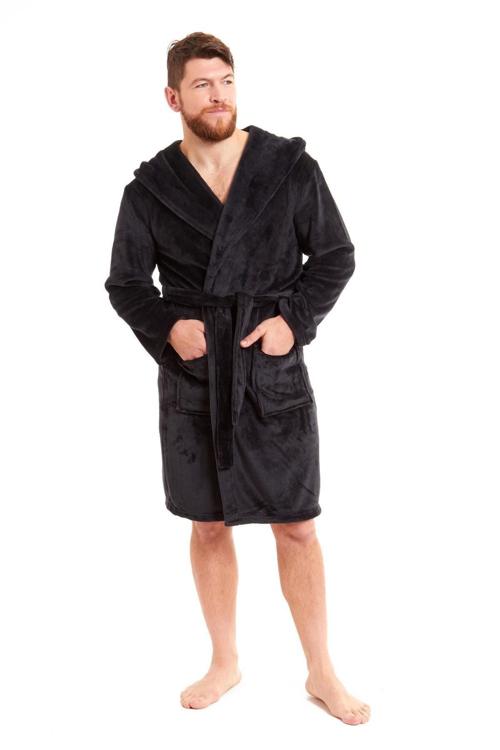 OLIVIA ROCCO Men's Hooded Bathrobe – Plush Flannel Fleece Dressing Gown