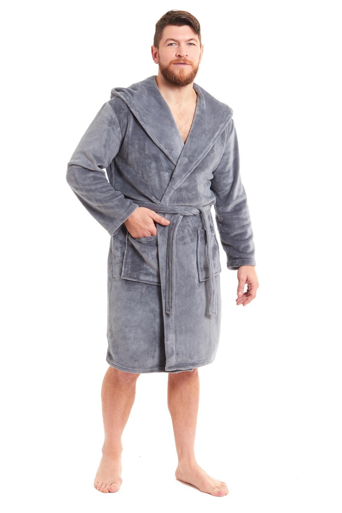OLIVIA ROCCO Men's Hooded Bathrobe – Plush Flannel Fleece Dressing Gown