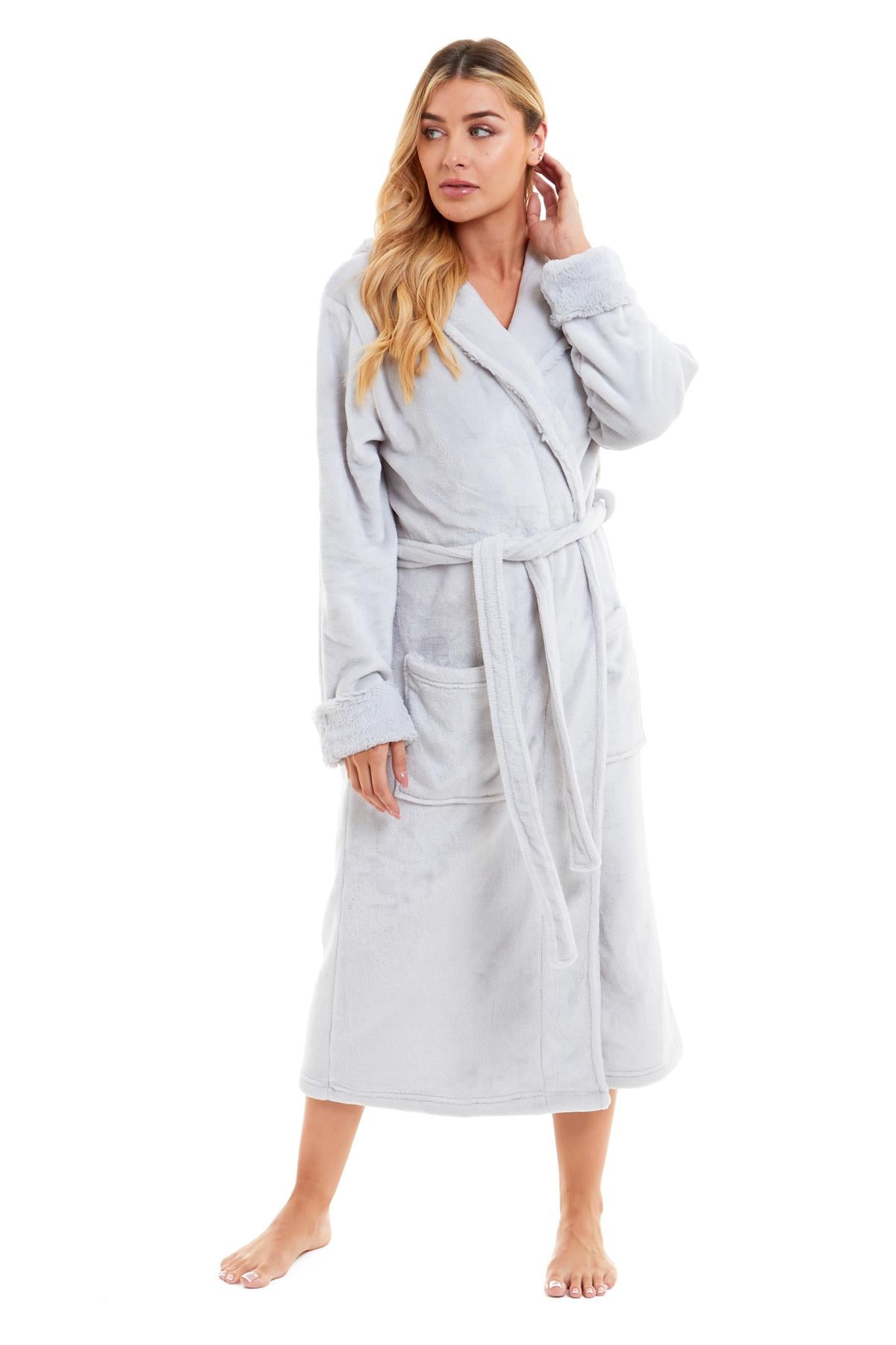 OLIVIA ROCCO Women's Faux Fur Hooded Bathrobe | Plush Fleece Dressing Gown