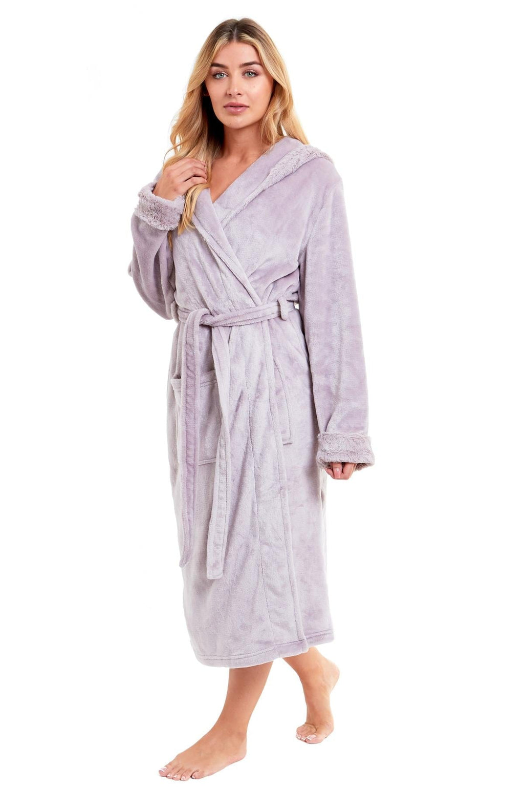OLIVIA ROCCO Women's Faux Fur Hooded Bathrobe | Plush Fleece Dressing Gown