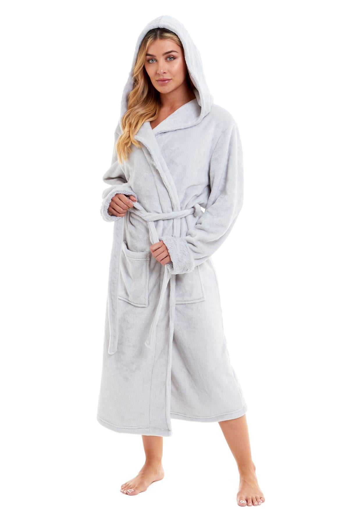 OLIVIA ROCCO Women's Faux Fur Hooded Bathrobe | Plush Fleece Dressing Gown