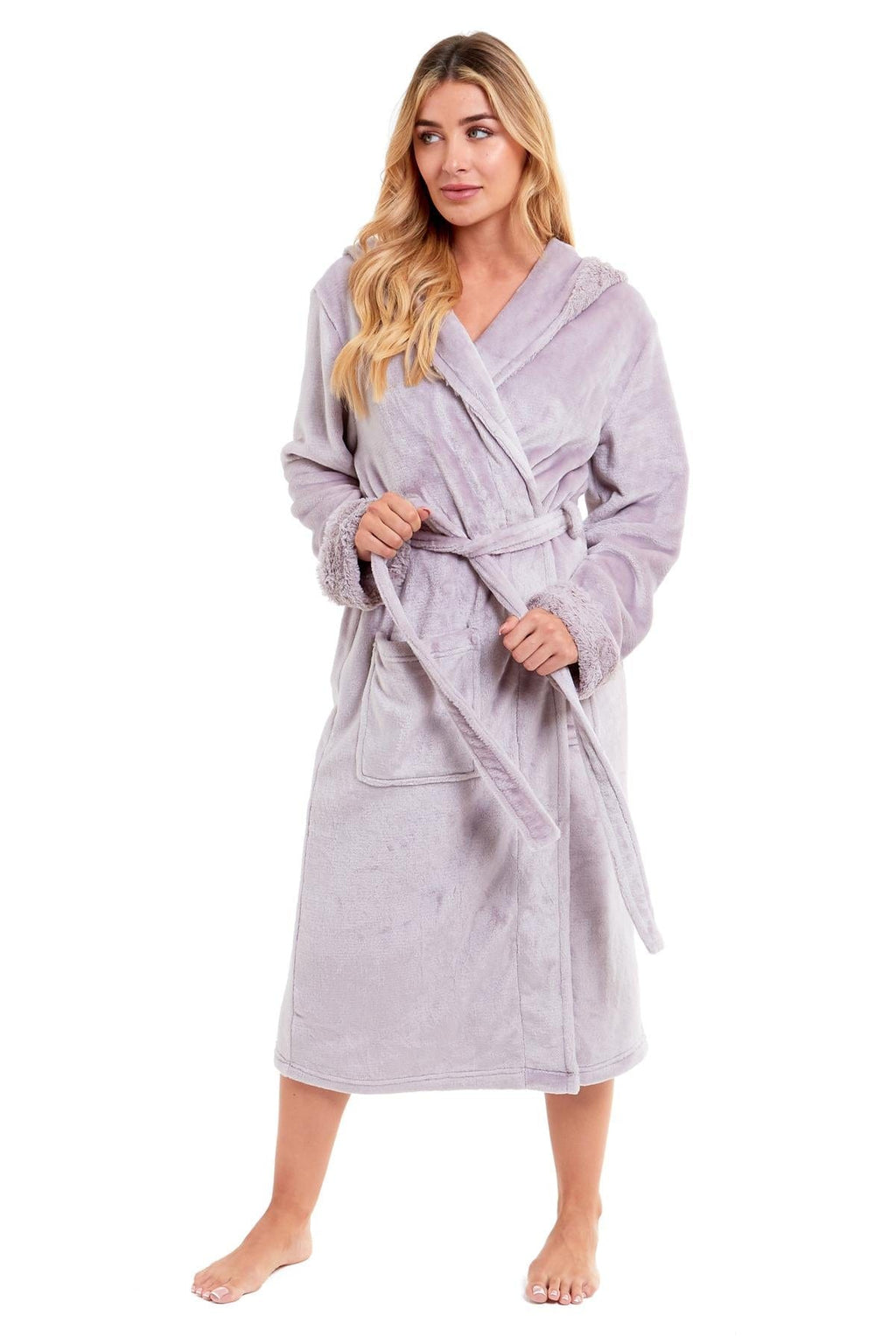 OLIVIA ROCCO Women's Faux Fur Hooded Bathrobe | Plush Fleece Dressing Gown