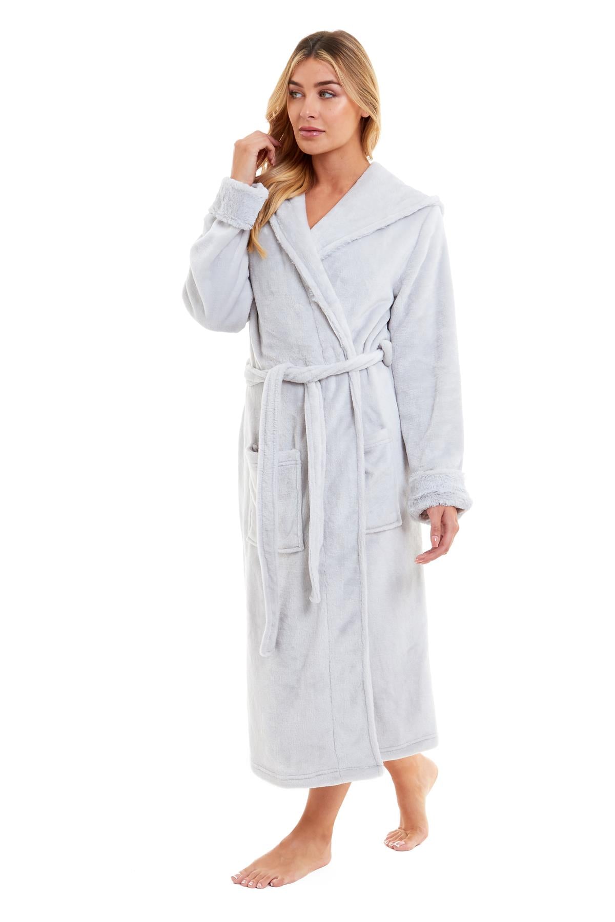 OLIVIA ROCCO Women's Faux Fur Hooded Bathrobe | Plush Fleece Dressing Gown