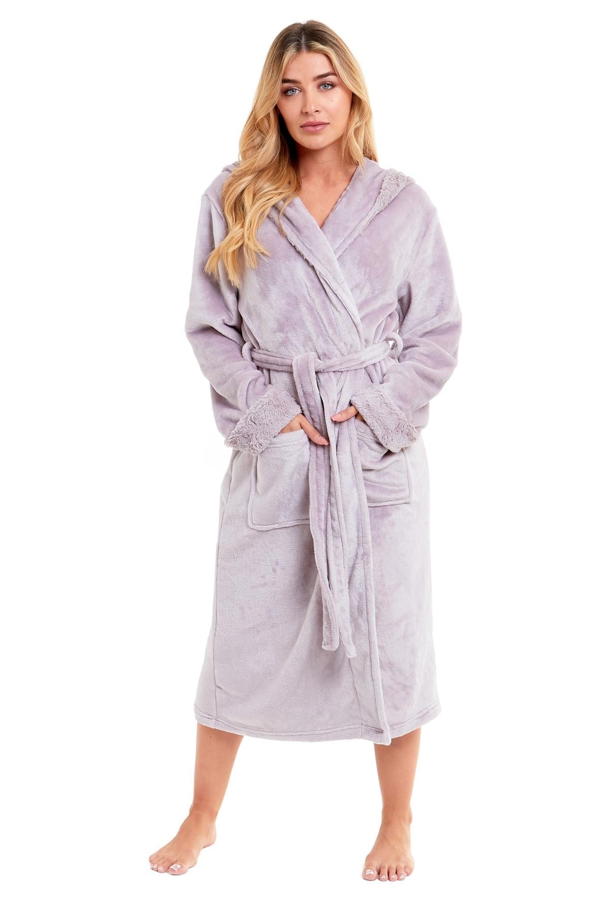 OLIVIA ROCCO Women's Faux Fur Hooded Bathrobe | Plush Fleece Dressing Gown