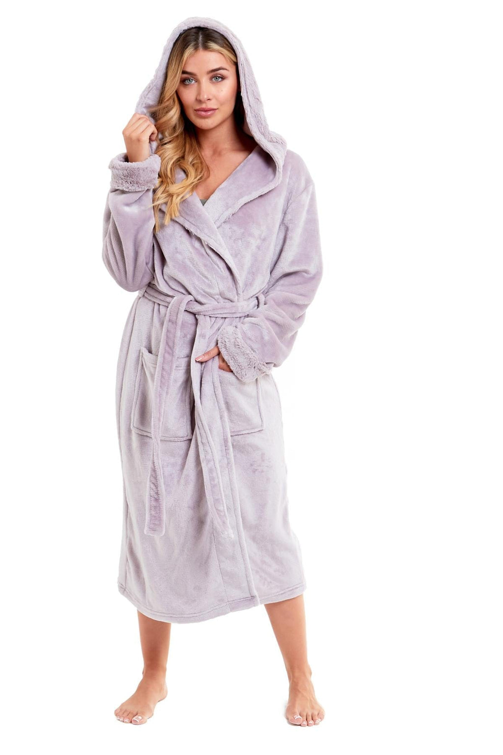 OLIVIA ROCCO Women's Faux Fur Hooded Bathrobe | Plush Fleece Dressing Gown
