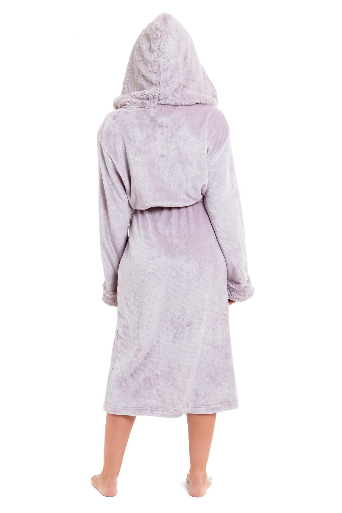 OLIVIA ROCCO Women's Faux Fur Hooded Bathrobe | Plush Fleece Dressing Gown