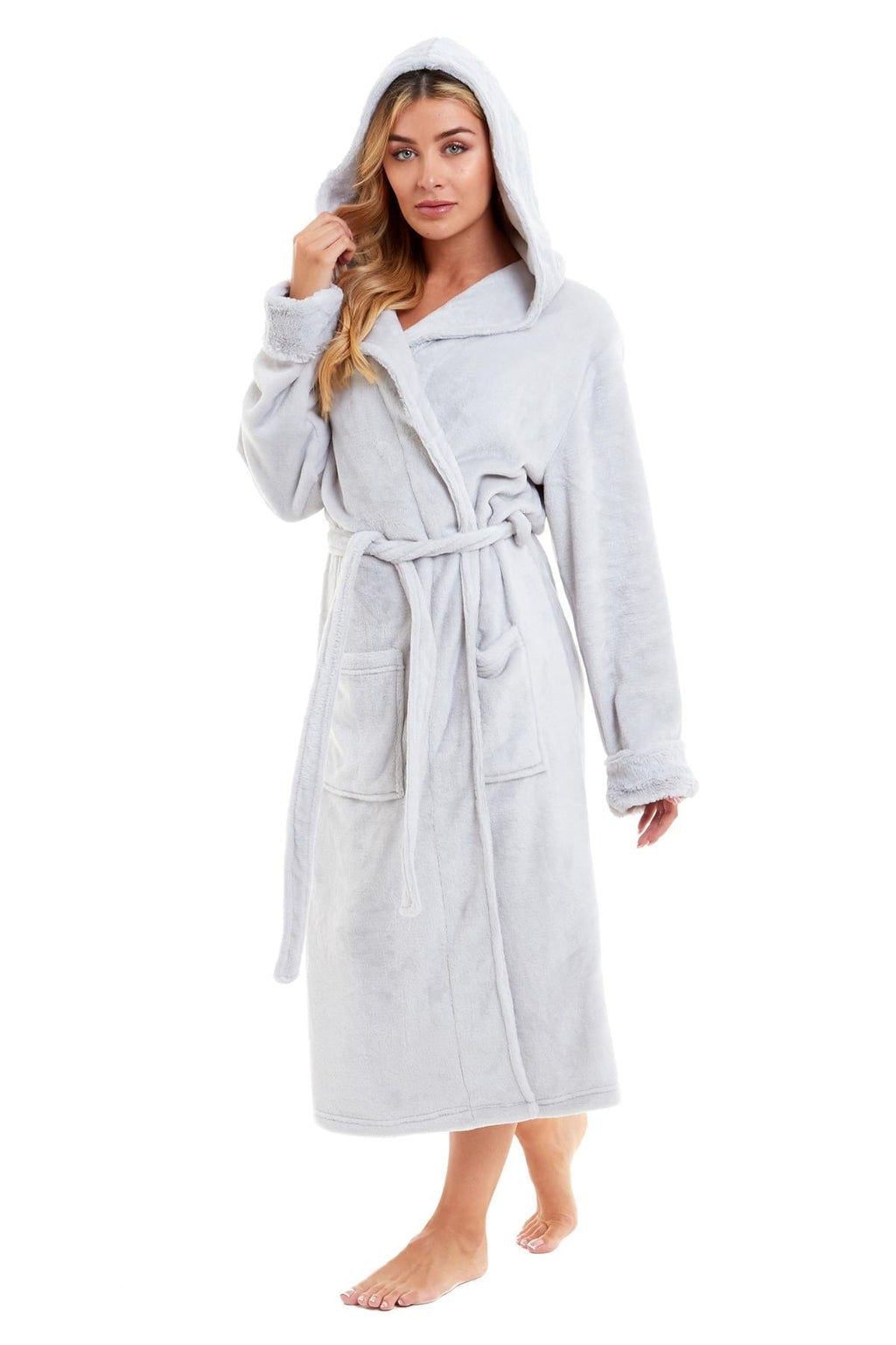 OLIVIA ROCCO Women's Faux Fur Hooded Bathrobe | Plush Fleece Dressing Gown