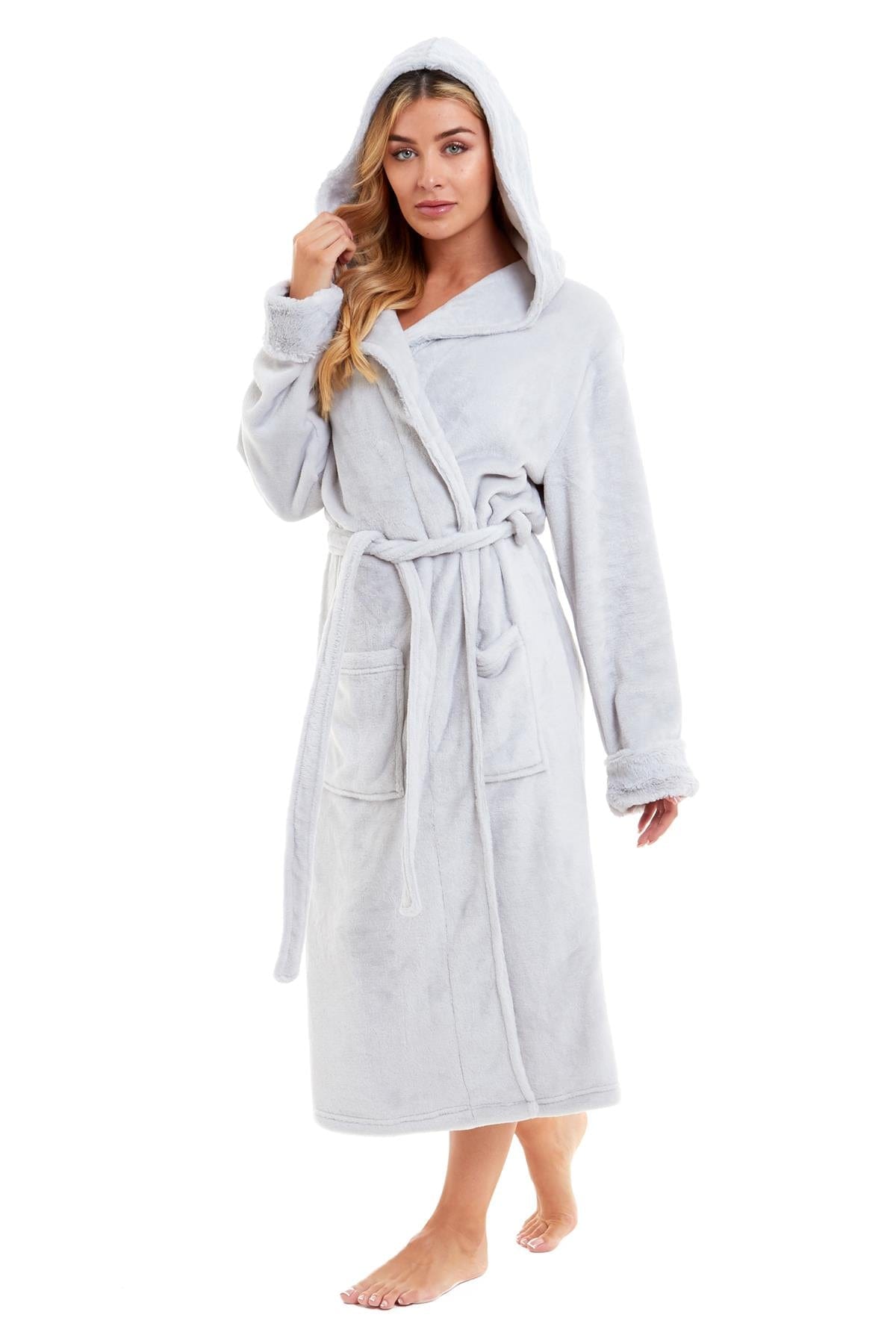 OLIVIA ROCCO Women's Faux Fur Hooded Bathrobe | Plush Fleece Dressing Gown