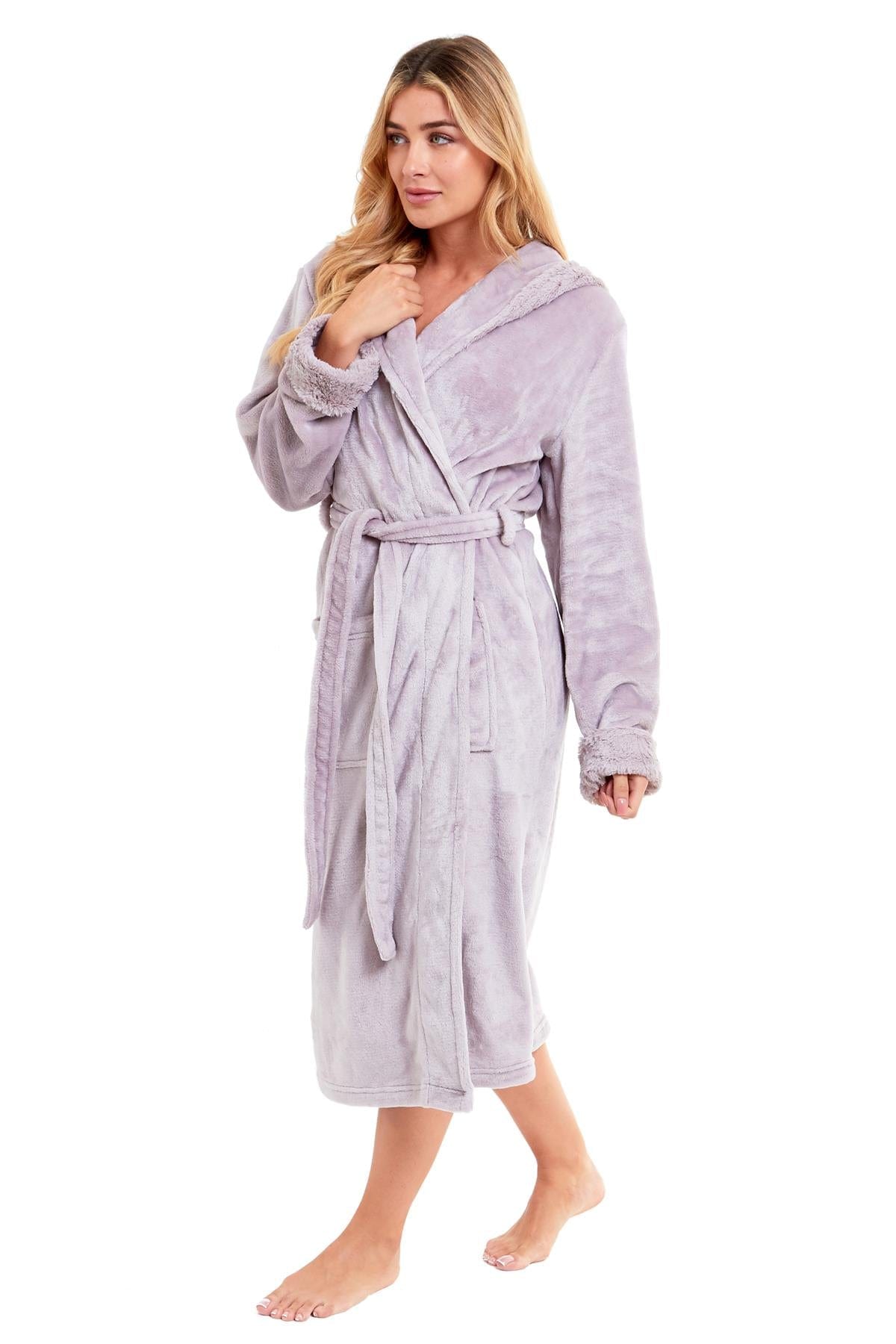 OLIVIA ROCCO Women's Faux Fur Hooded Bathrobe | Plush Fleece Dressing Gown