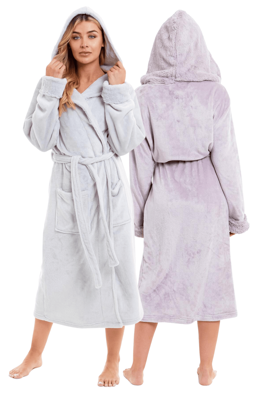 OLIVIA ROCCO Women's Faux Fur Hooded Bathrobe | Plush Fleece Dressing Gown