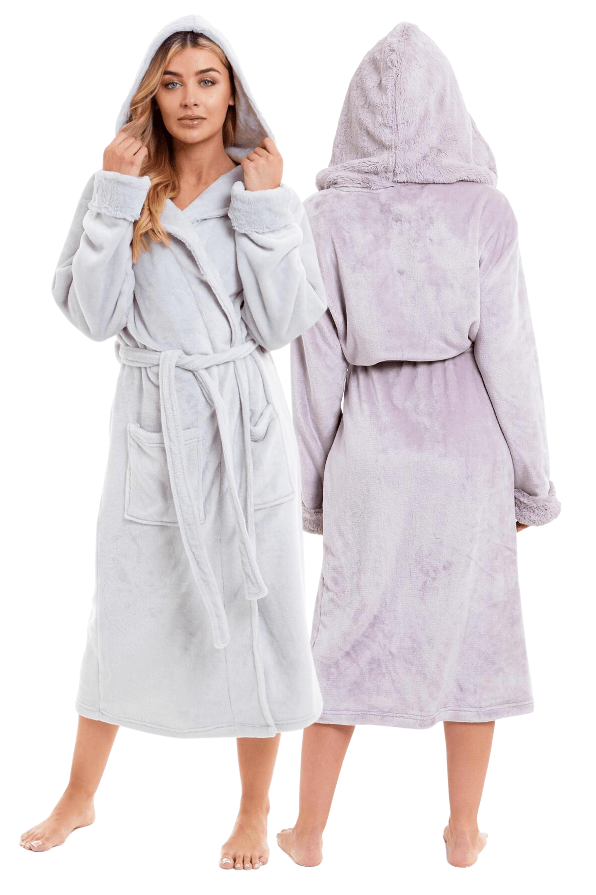 OLIVIA ROCCO Women's Faux Fur Hooded Bathrobe | Plush Fleece Dressing Gown