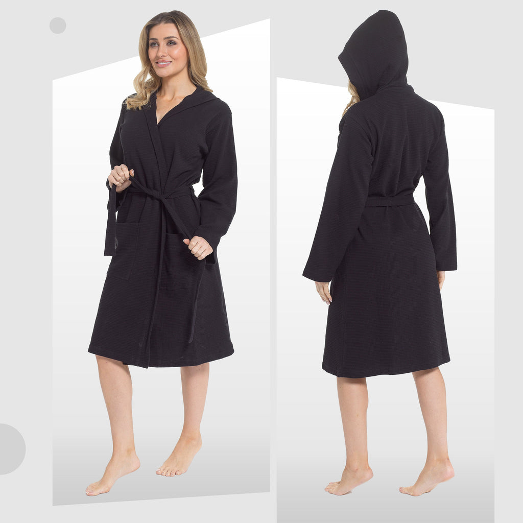 OLIVIA ROCCO Women's Hooded Cotton Bathrobe – Absorbent Waffle Spa Gown
