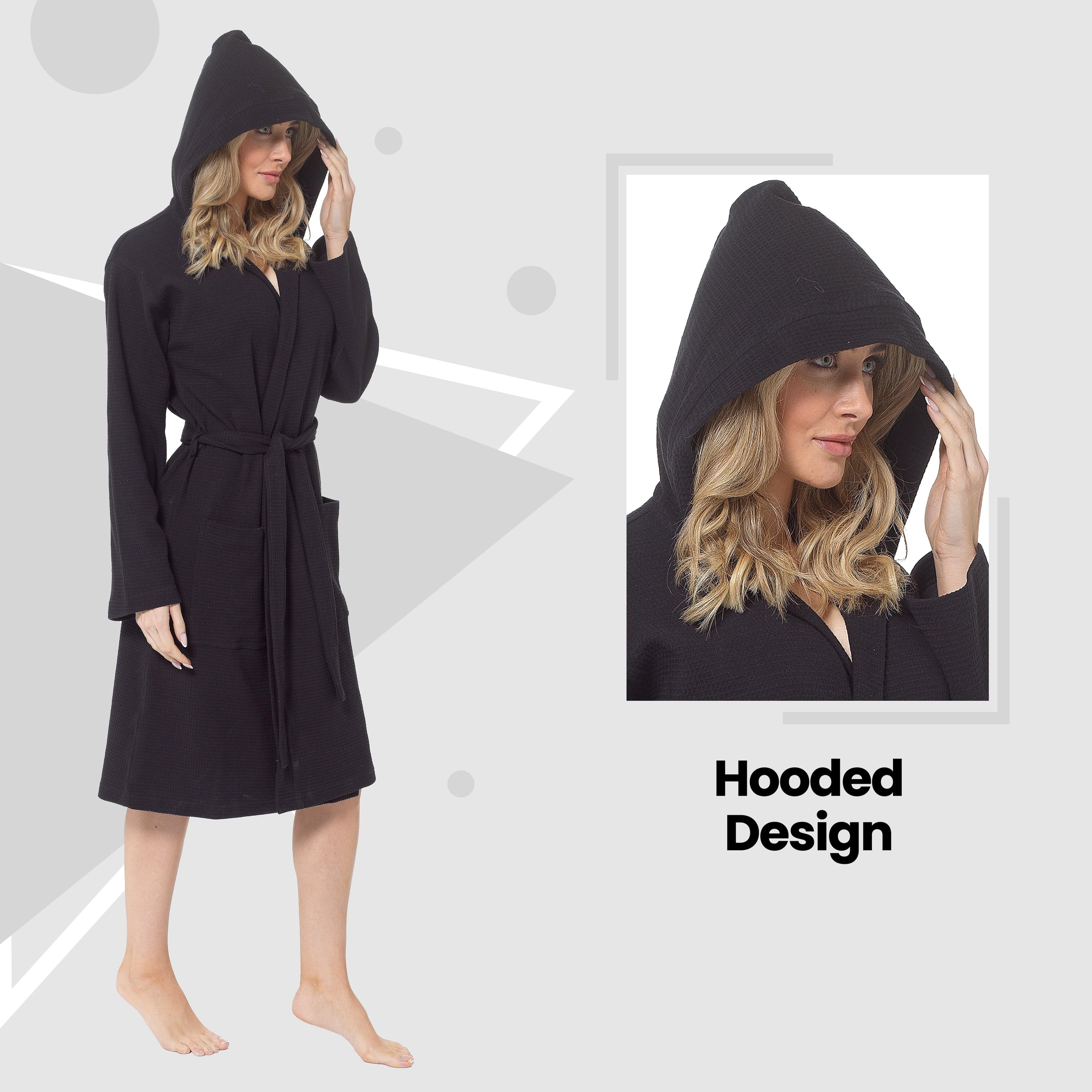 OLIVIA ROCCO Women's Hooded Cotton Bathrobe – Absorbent Waffle Spa Gown