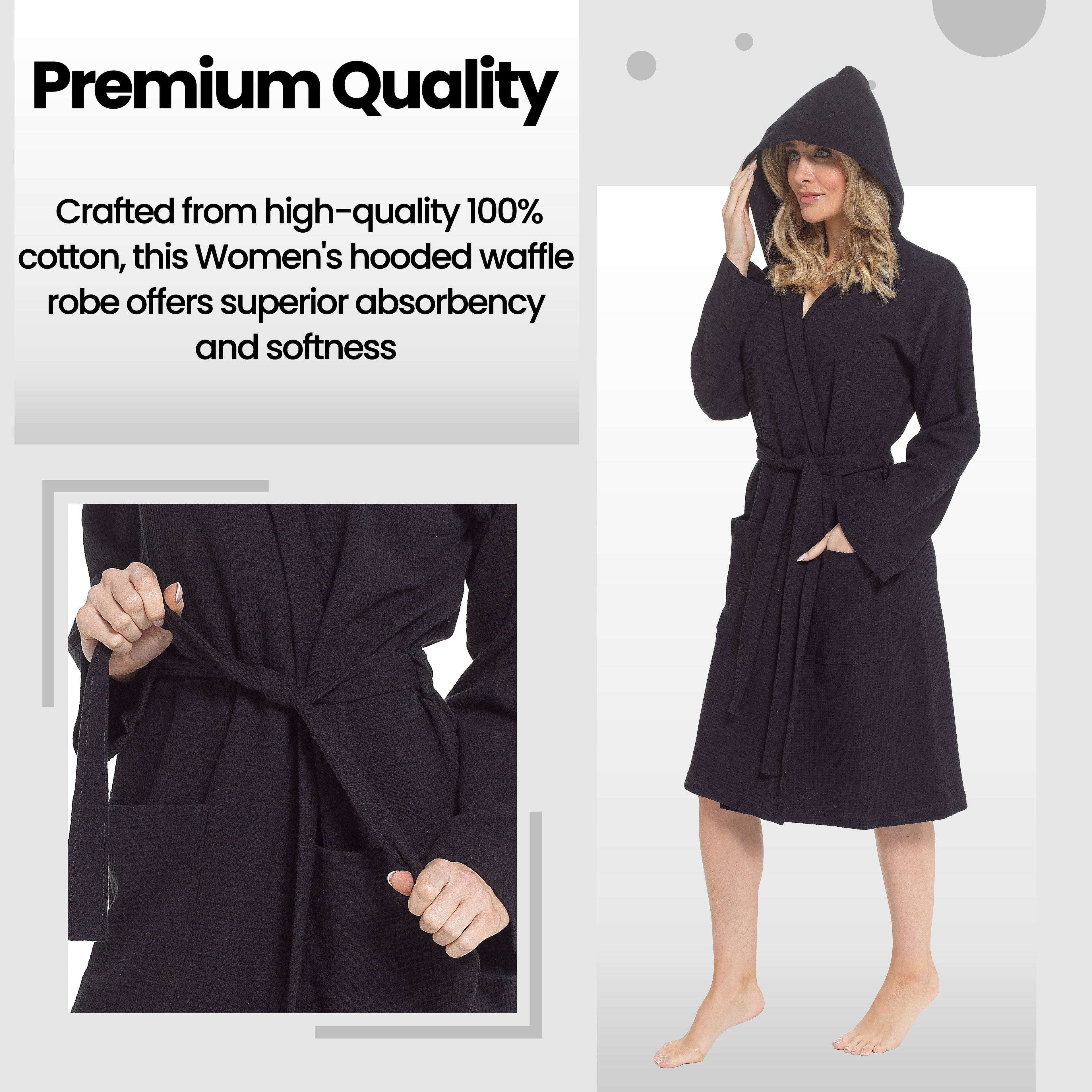 OLIVIA ROCCO Women's Hooded Cotton Bathrobe – Absorbent Waffle Spa Gown