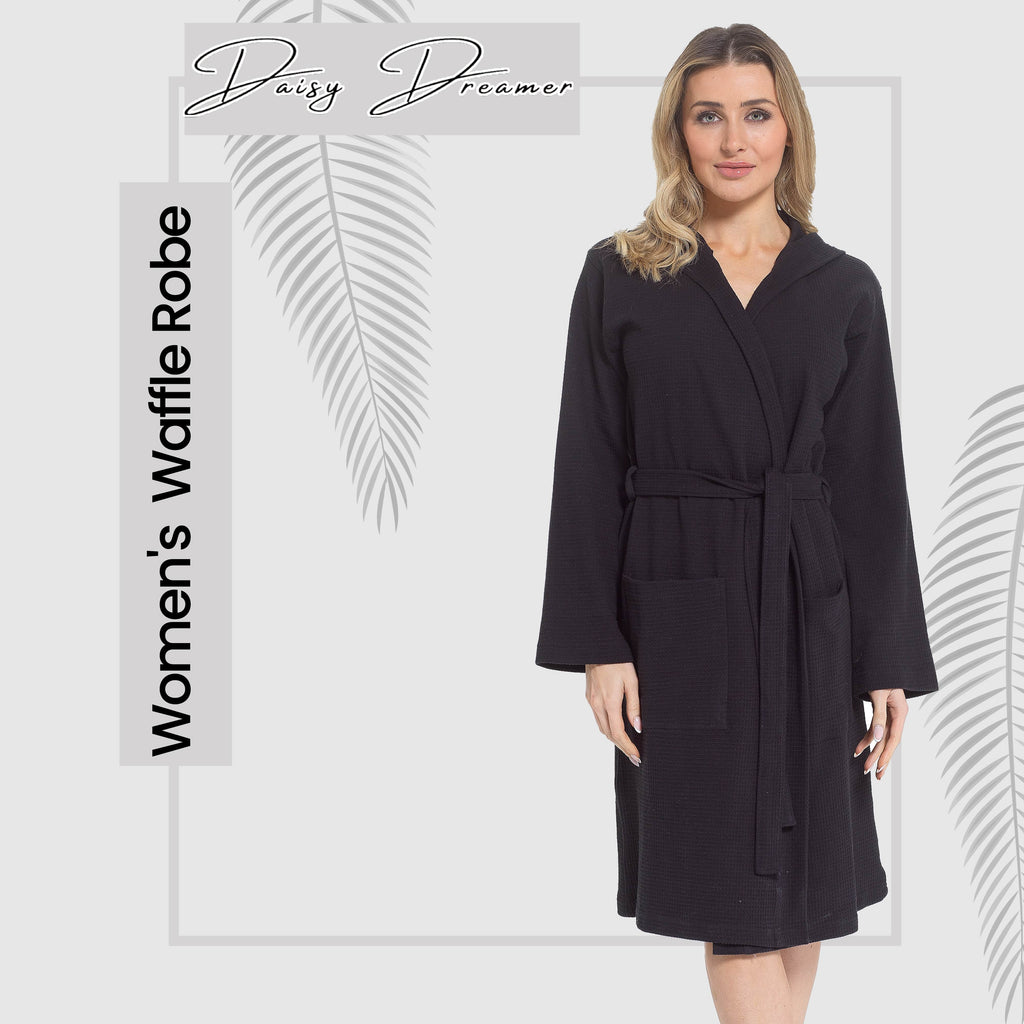 OLIVIA ROCCO Women's Hooded Cotton Bathrobe – Absorbent Waffle Spa Gown