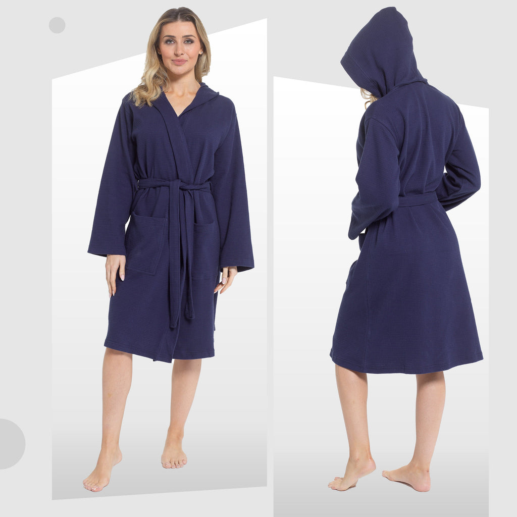 OLIVIA ROCCO Women's Hooded Cotton Bathrobe – Absorbent Spa Dressing Gown