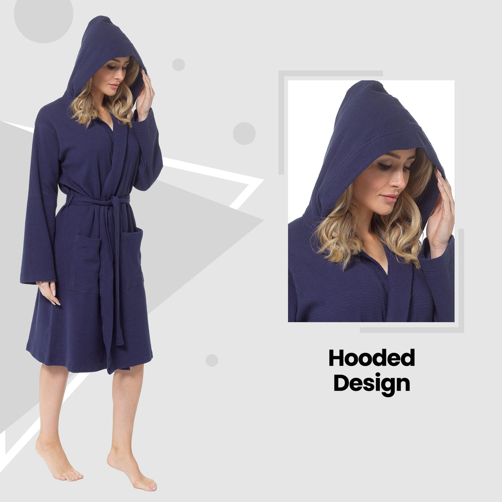 OLIVIA ROCCO Women's Hooded Cotton Bathrobe – Absorbent Spa Dressing Gown