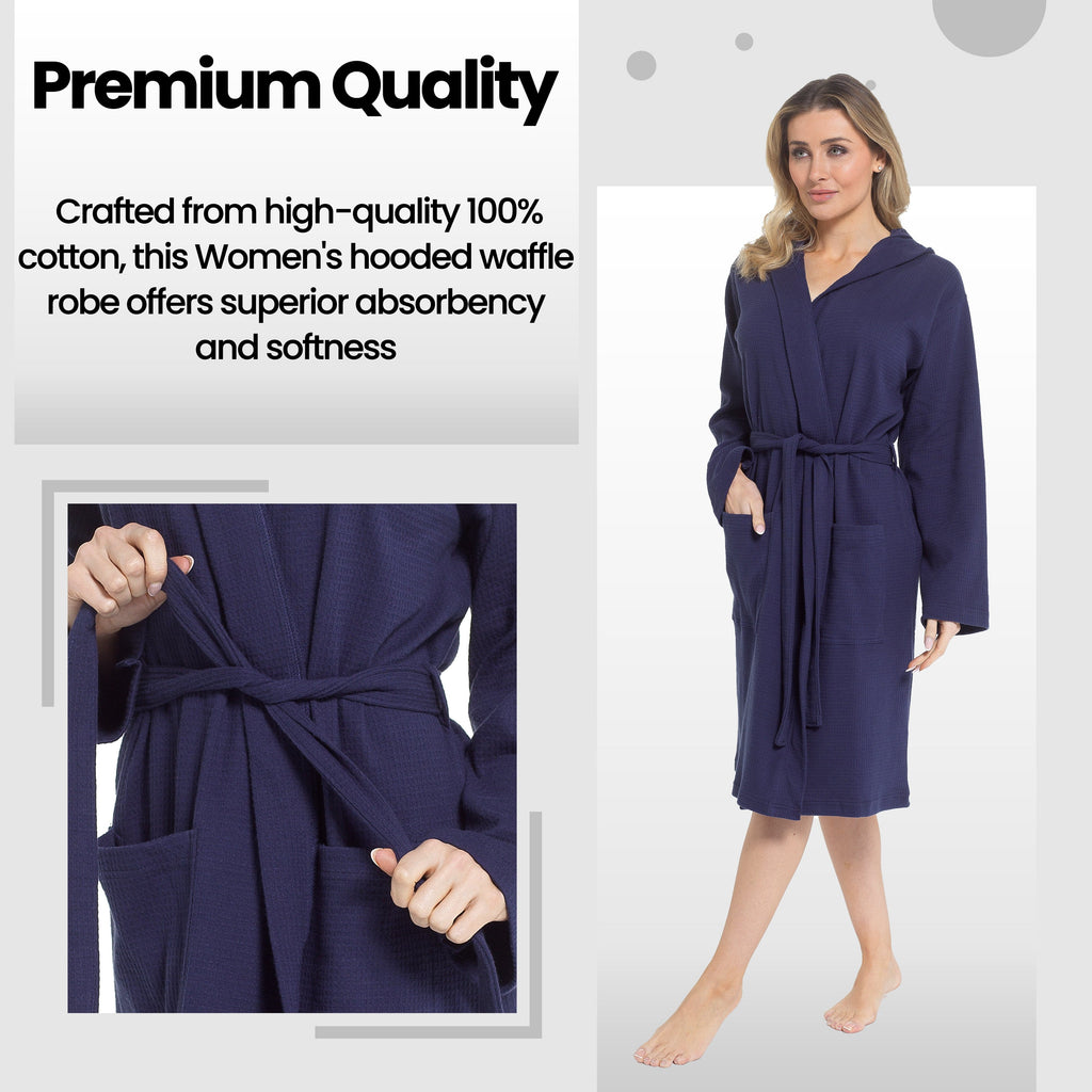 OLIVIA ROCCO Women's Hooded Cotton Bathrobe – Absorbent Spa Dressing Gown