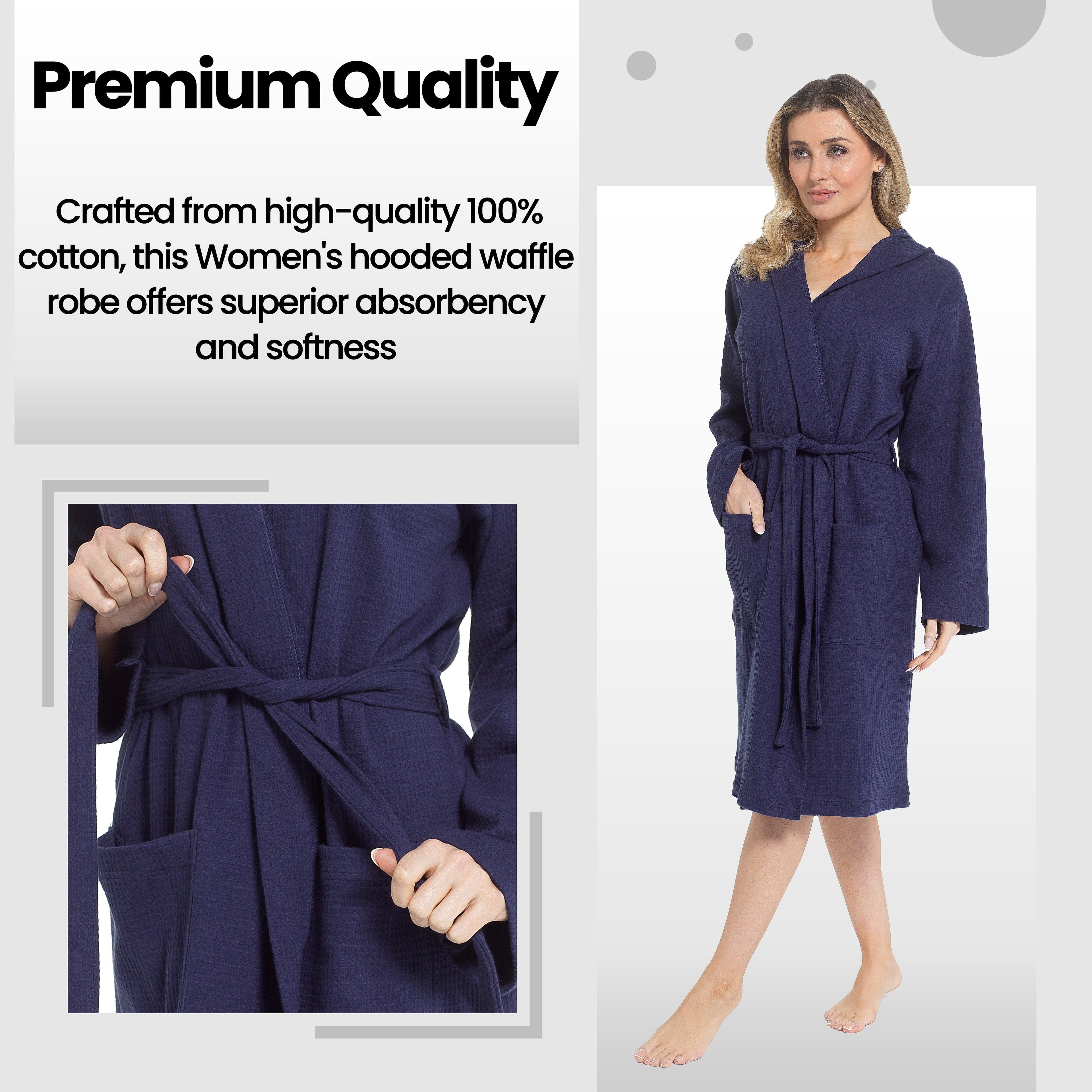 OLIVIA ROCCO Women's Hooded Cotton Bathrobe – Absorbent Spa Dressing Gown