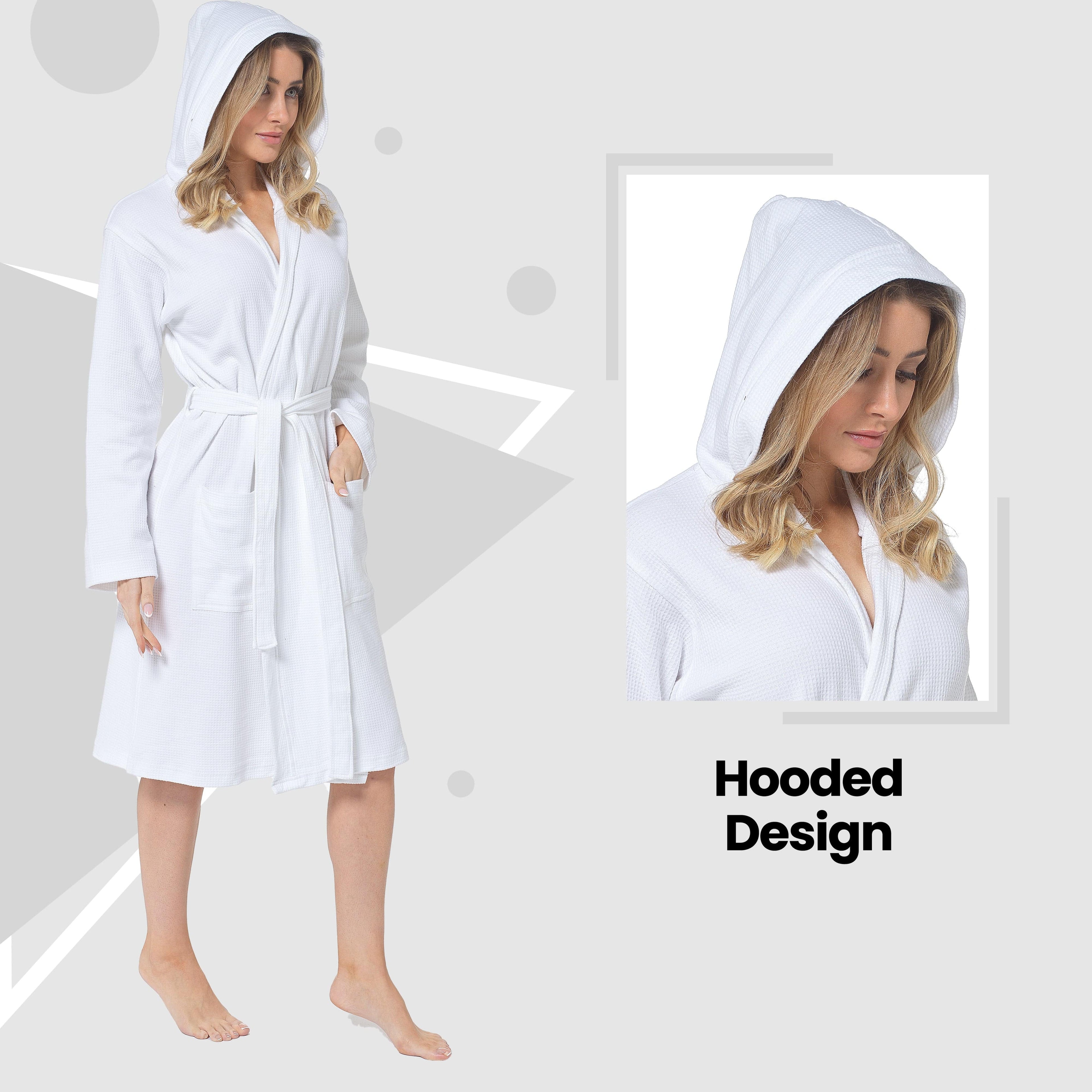 OLIVIA ROCCO Women's Hooded Waffle Cotton Bathrobe – White Spa Robe