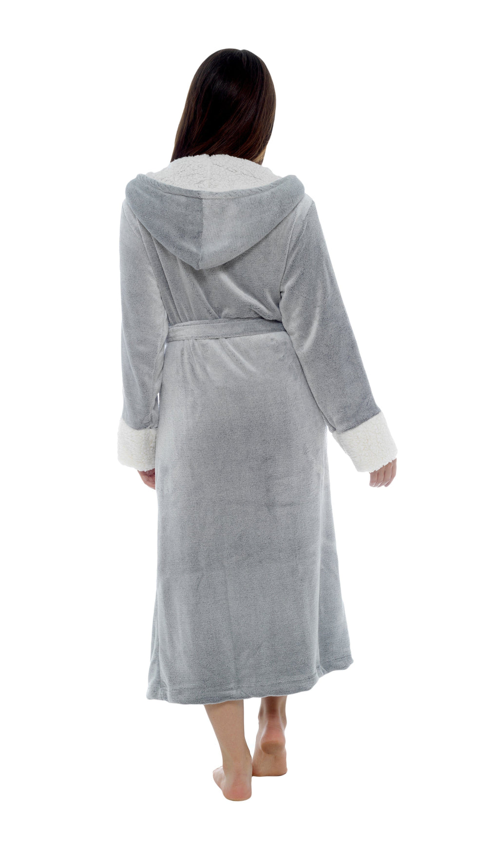 OLIVIA ROCCO Women's Shimmer Fleece Hooded Dressing Gown – Grey Robe