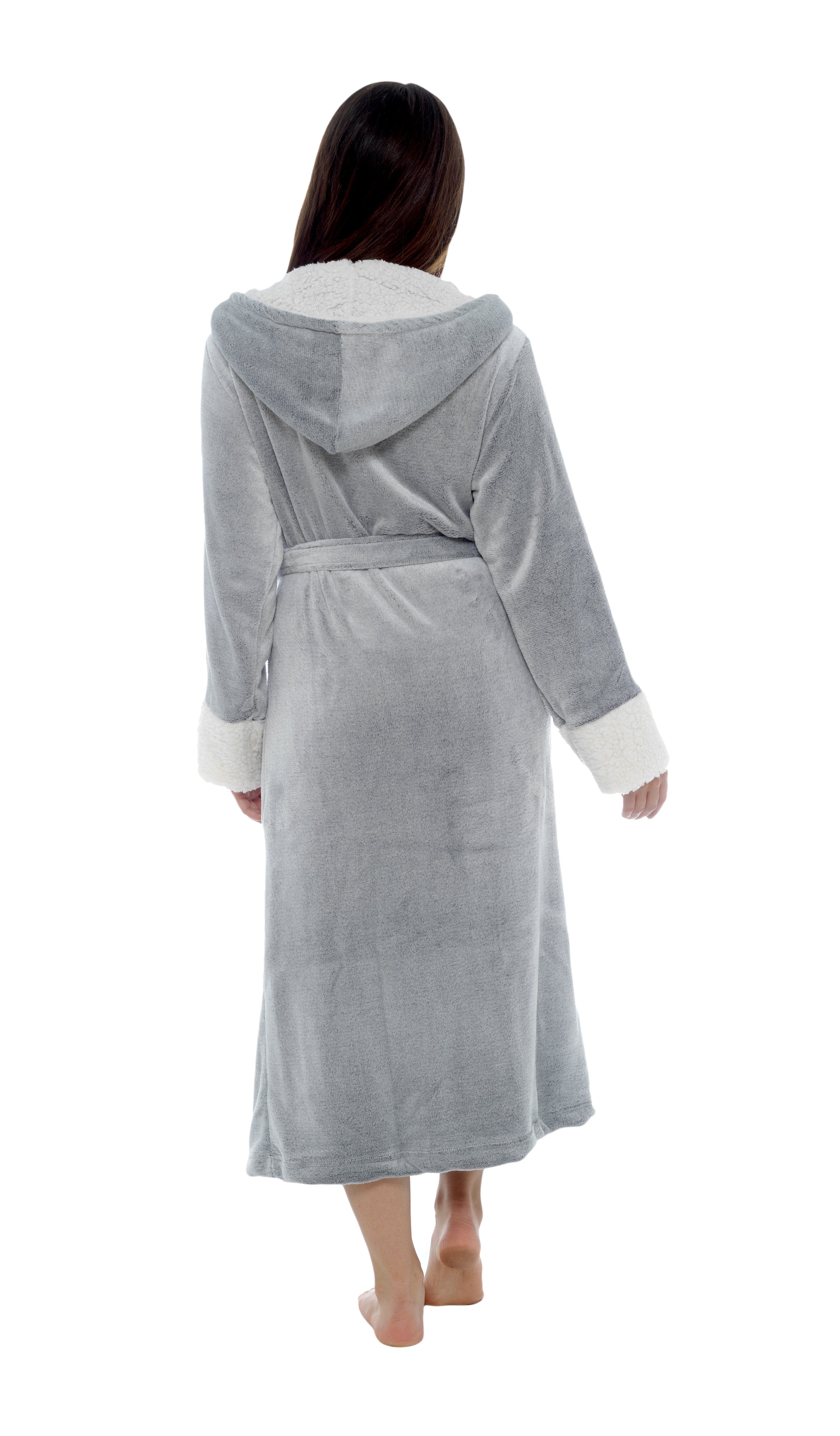 OLIVIA ROCCO Women's Shimmer Fleece Hooded Dressing Gown – Grey Robe