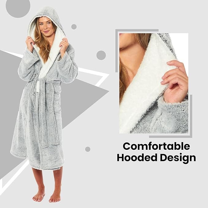 OLIVIA ROCCO Womens Shimmer Fleece Hooded Dressing Gown – Soft Plush Robe