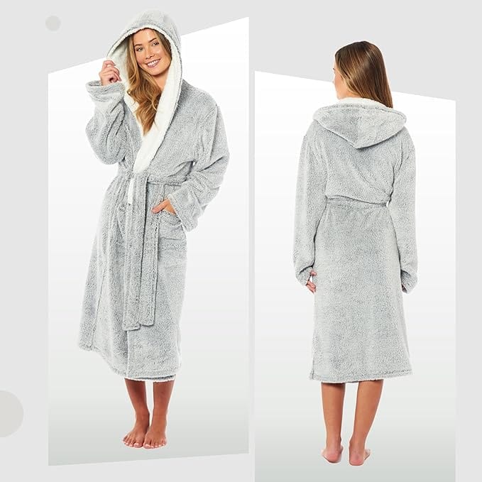 OLIVIA ROCCO Womens Shimmer Fleece Hooded Dressing Gown – Soft Plush Robe