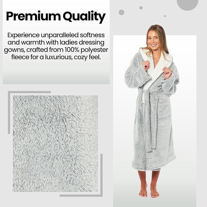 OLIVIA ROCCO Womens Shimmer Fleece Hooded Dressing Gown – Soft Plush Robe