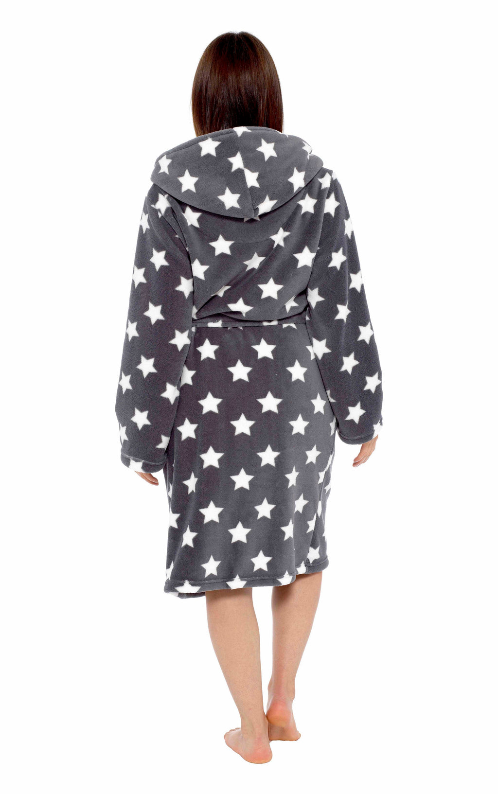 OLIVIA ROCCO Women's Star Grey Plush Fleece Sherpa Lined Hooded Robe