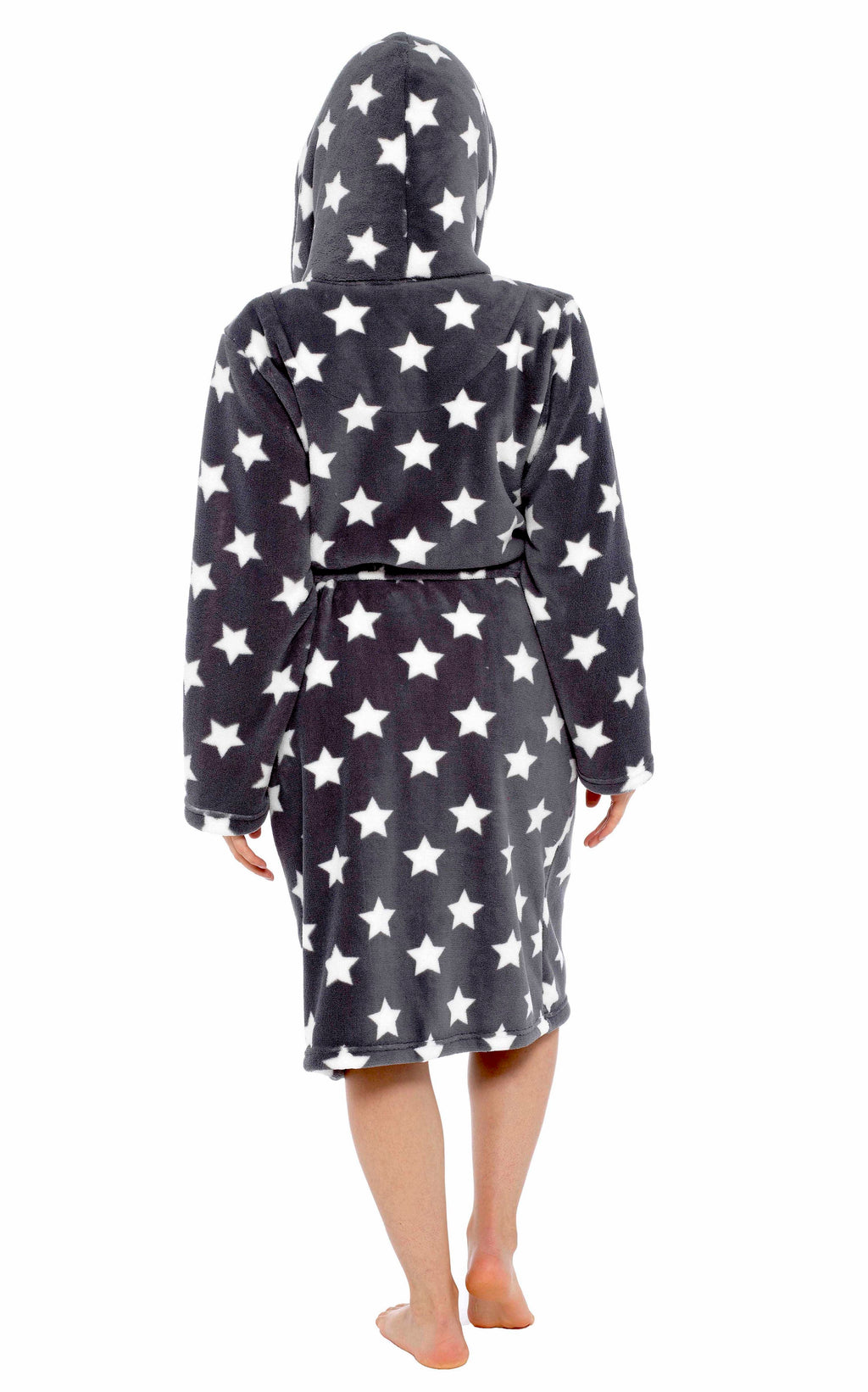 OLIVIA ROCCO Women's Star Grey Plush Fleece Sherpa Lined Hooded Robe