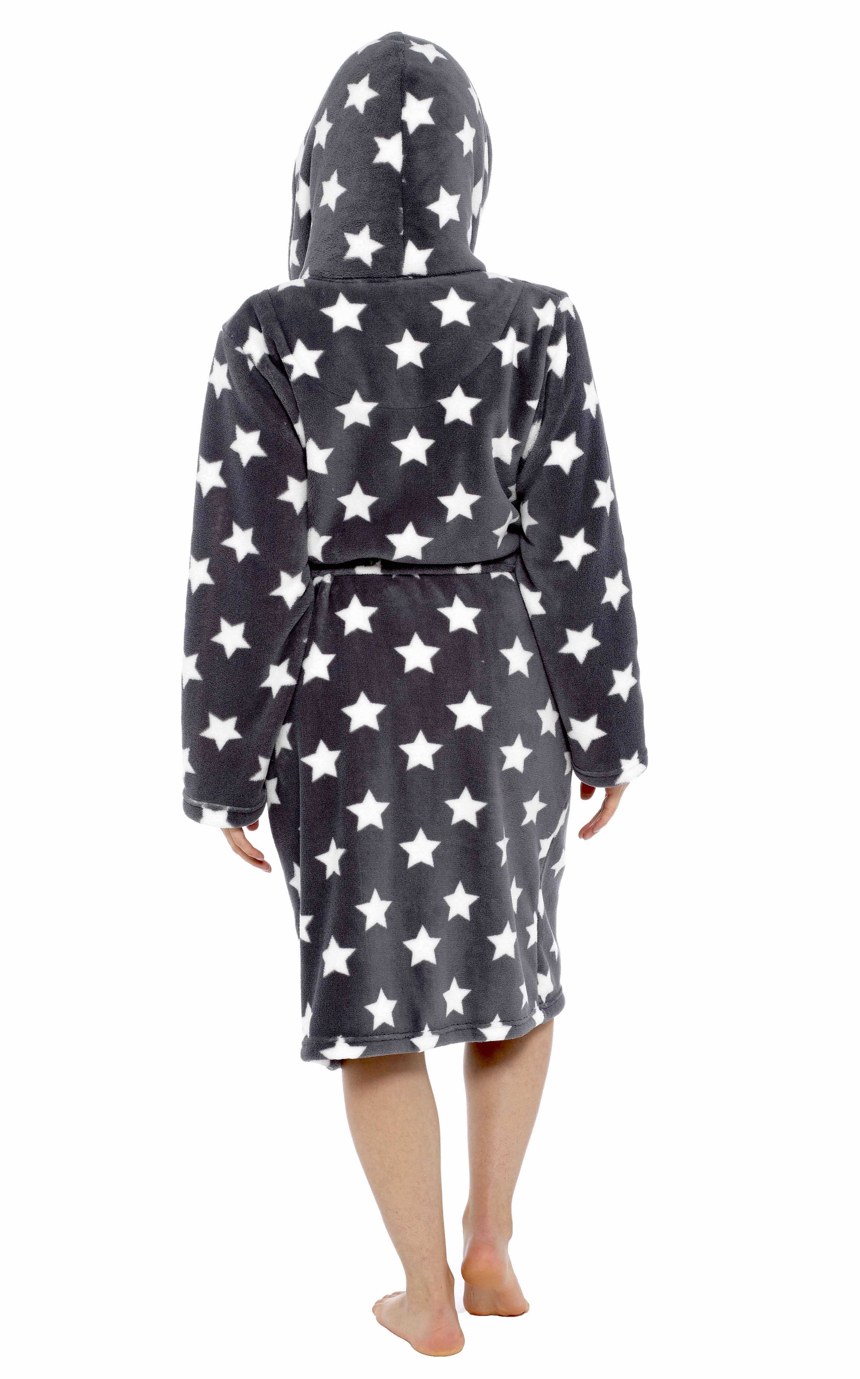 OLIVIA ROCCO Women's Star Grey Plush Fleece Sherpa Lined Hooded Robe