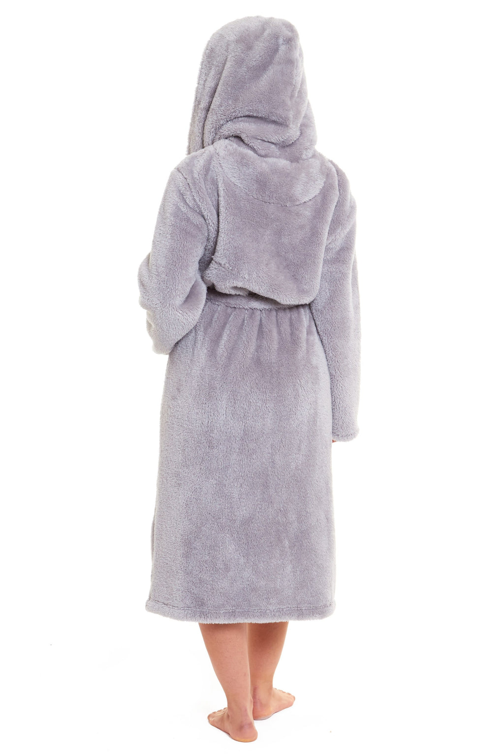 OLIVIA ROCCO Women's Hooded Dressing Gown – Grey Velvet Touch Fleece Robe