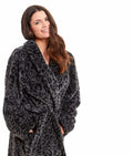 OLIVIA ROCCO Women's Plush Fleece Dressing Gown – Black Leopard Print Robe