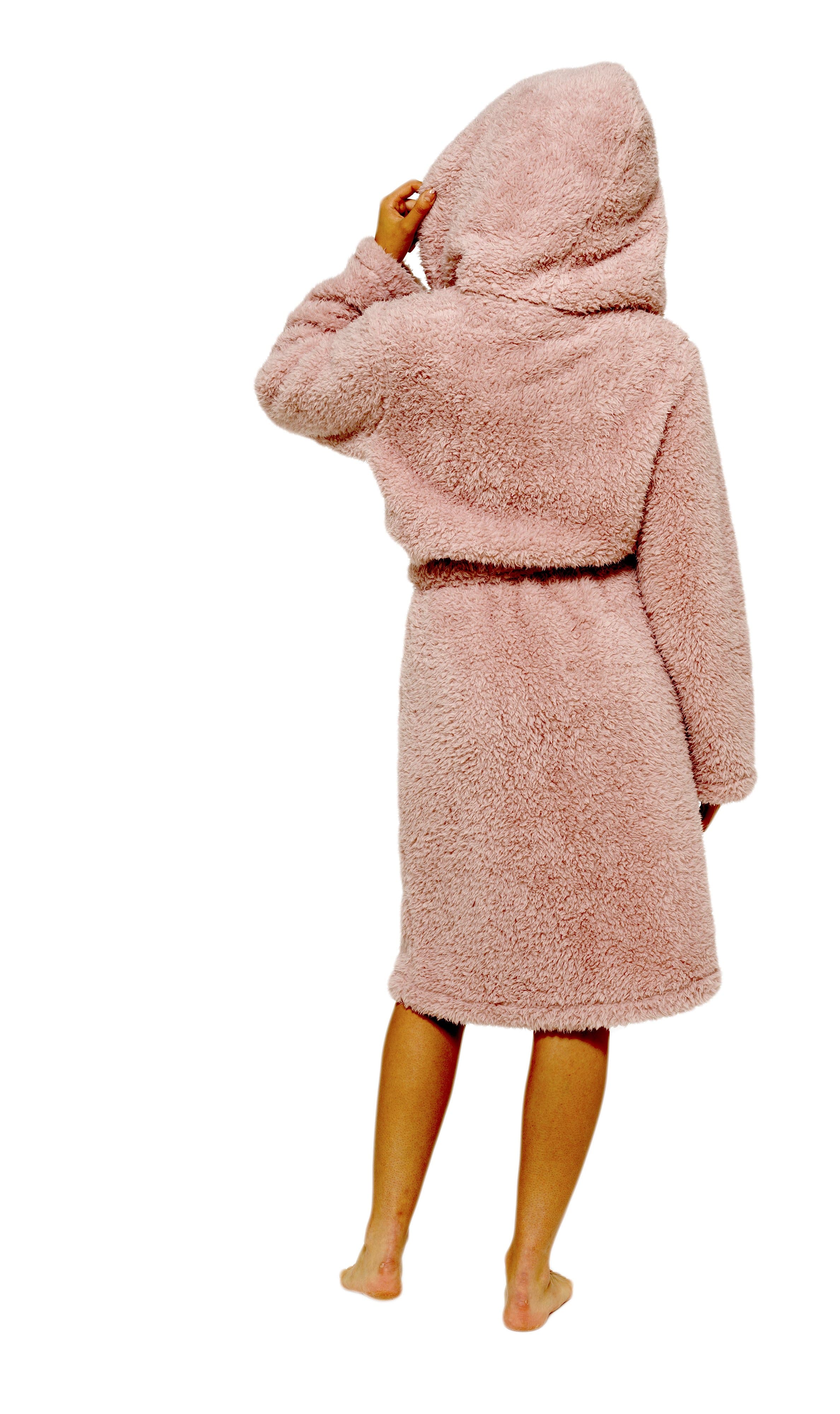 OLIVIA ROCCO Teddy Fleece Hooded Robe – Sherpa Lined Dressing Gown