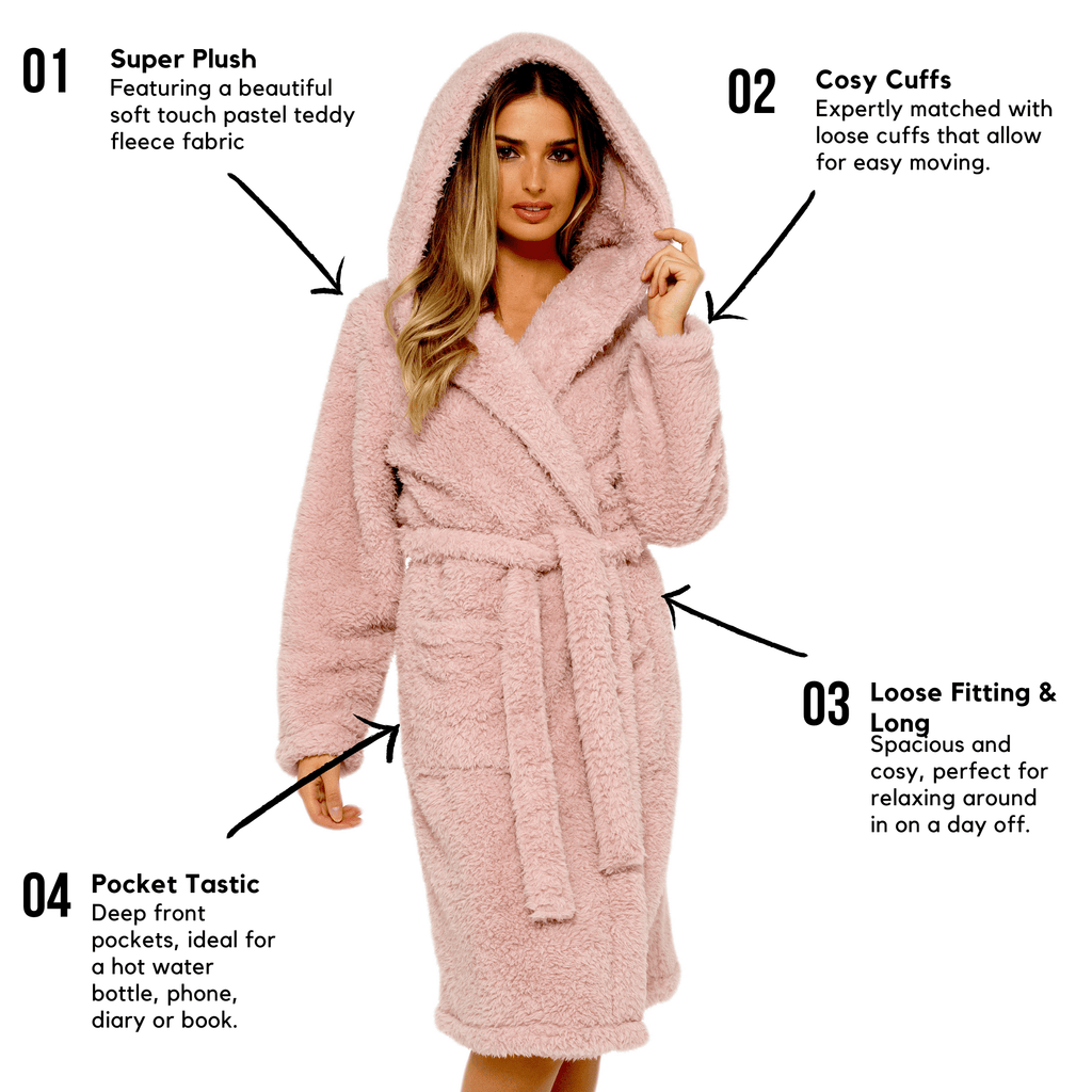OLIVIA ROCCO Teddy Fleece Hooded Robe – Sherpa Lined Dressing Gown
