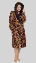 OLIVIA ROCCO Women's Leopard Plush Fleece Hooded Robe | Sherpa Lined