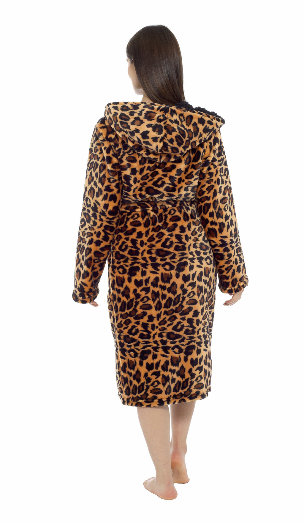 OLIVIA ROCCO Women's Leopard Plush Fleece Hooded Robe | Sherpa Lined