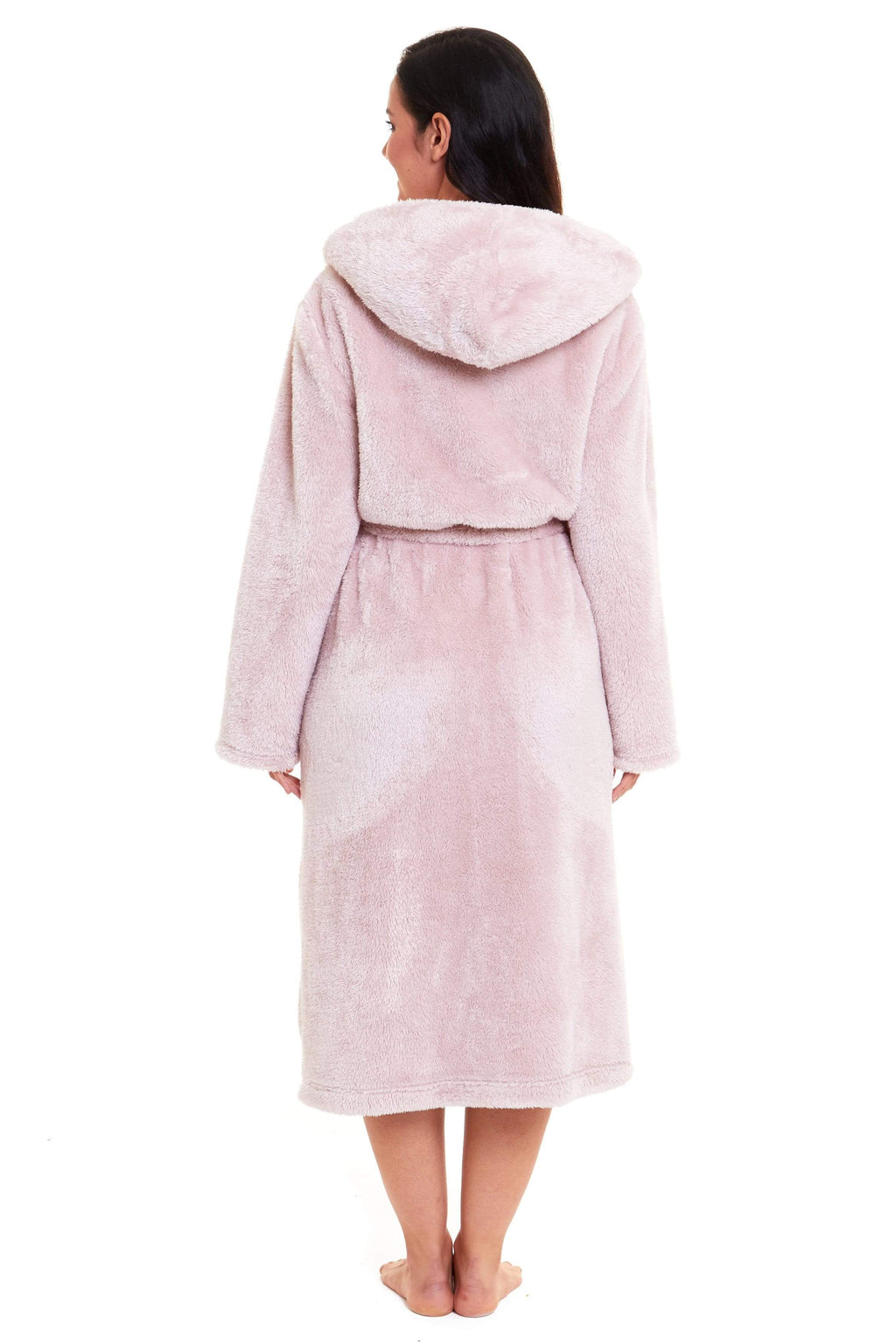 OLIVIA ROCCO Women's Pink Velvet Touch Fleece Hooded Dressing Gown Robe