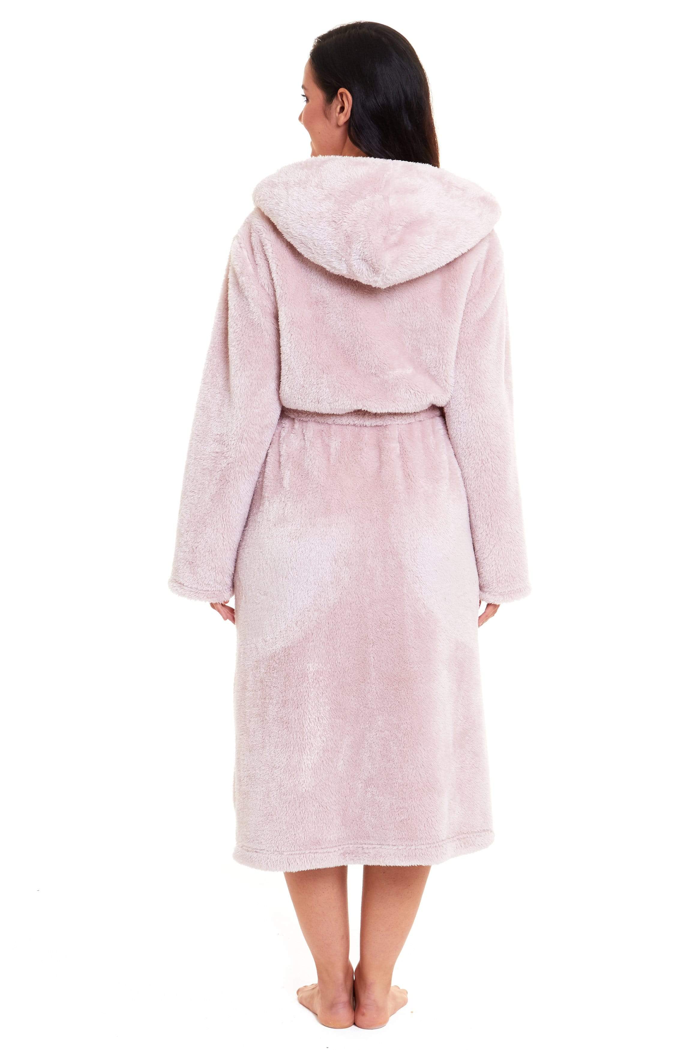 OLIVIA ROCCO Women's Pink Velvet Touch Fleece Hooded Dressing Gown Robe