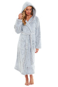 OLIVIA ROCCO Women's Hooded Dressing Gown – Shimmer Grey Velvet Fleece Robe