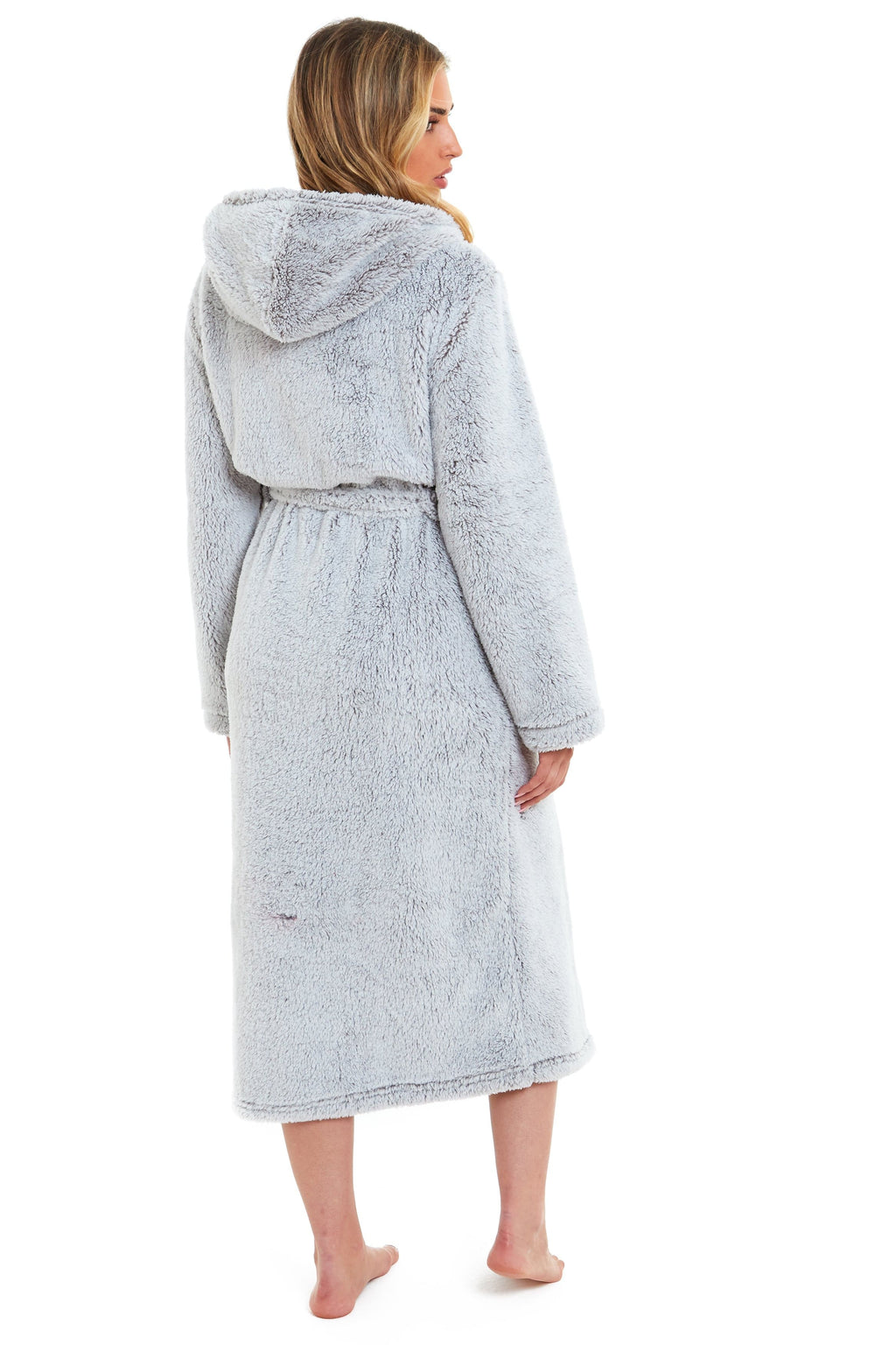 OLIVIA ROCCO Women's Hooded Dressing Gown – Shimmer Grey Velvet Fleece Robe