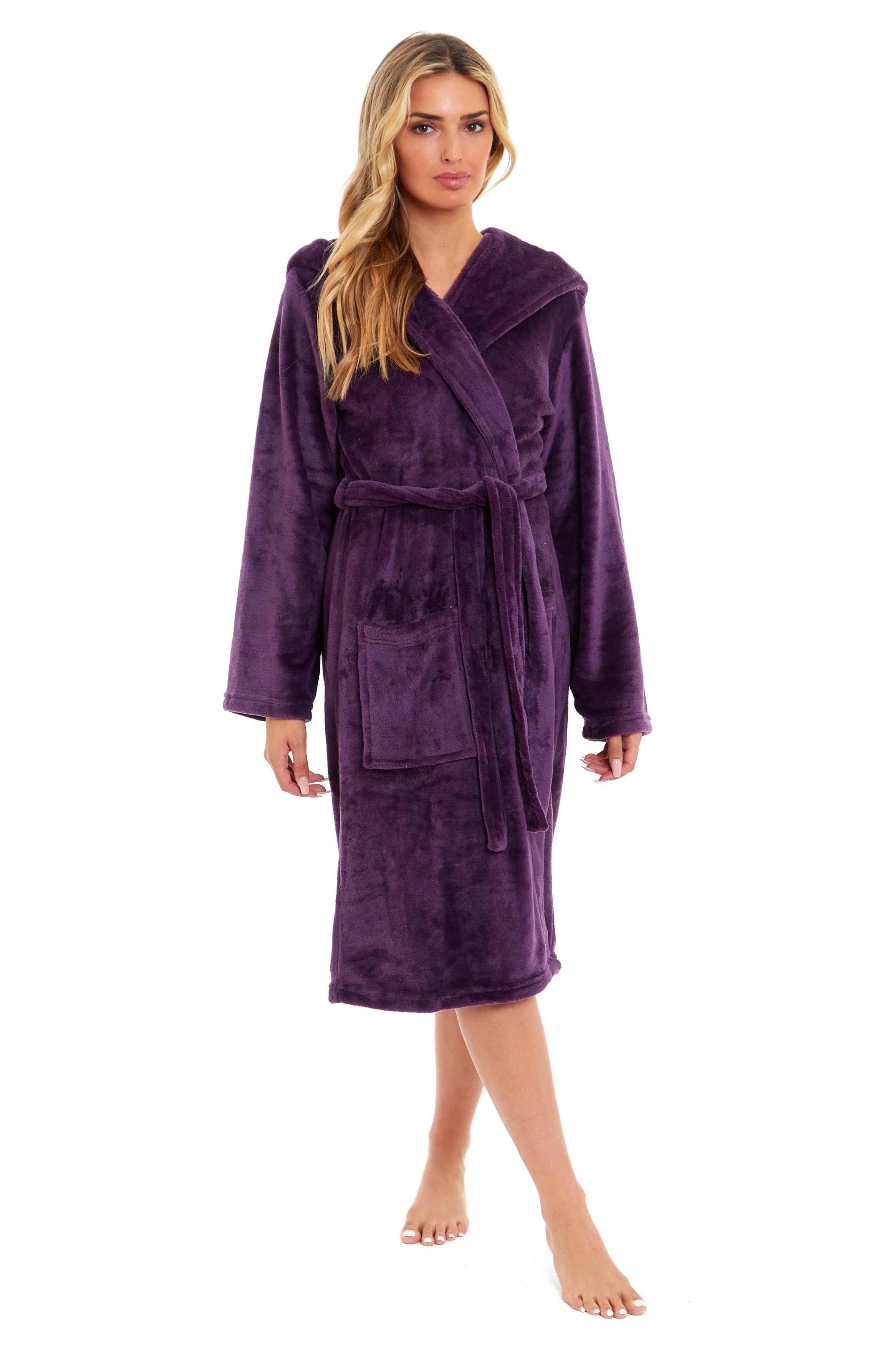 OLIVIA ROCCO Women's Hooded Dressing Gown | Plush Velvet Fleece Bathrobe