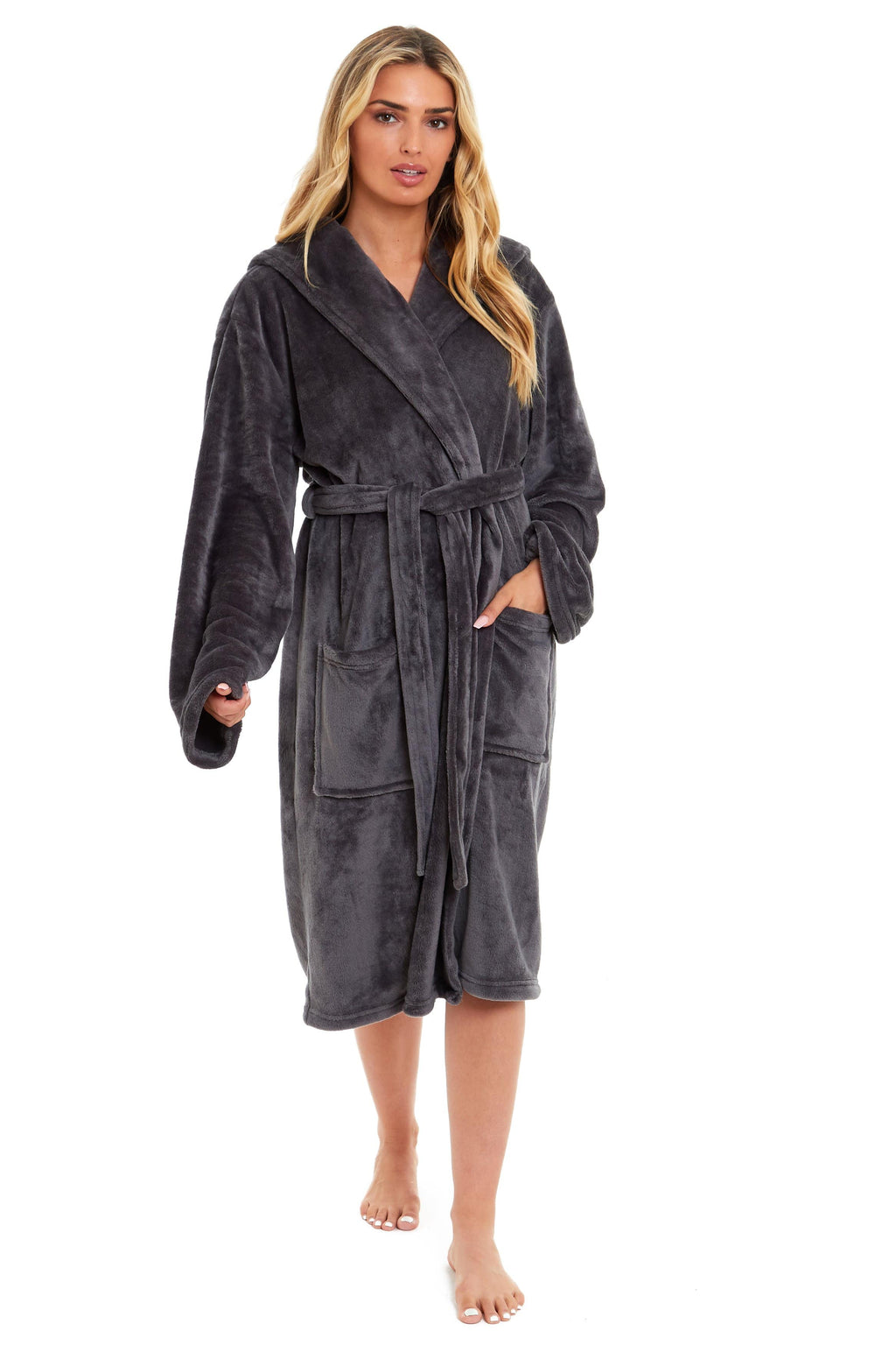 OLIVIA ROCCO Women's Hooded Dressing Gown | Plush Velvet Fleece Bathrobe