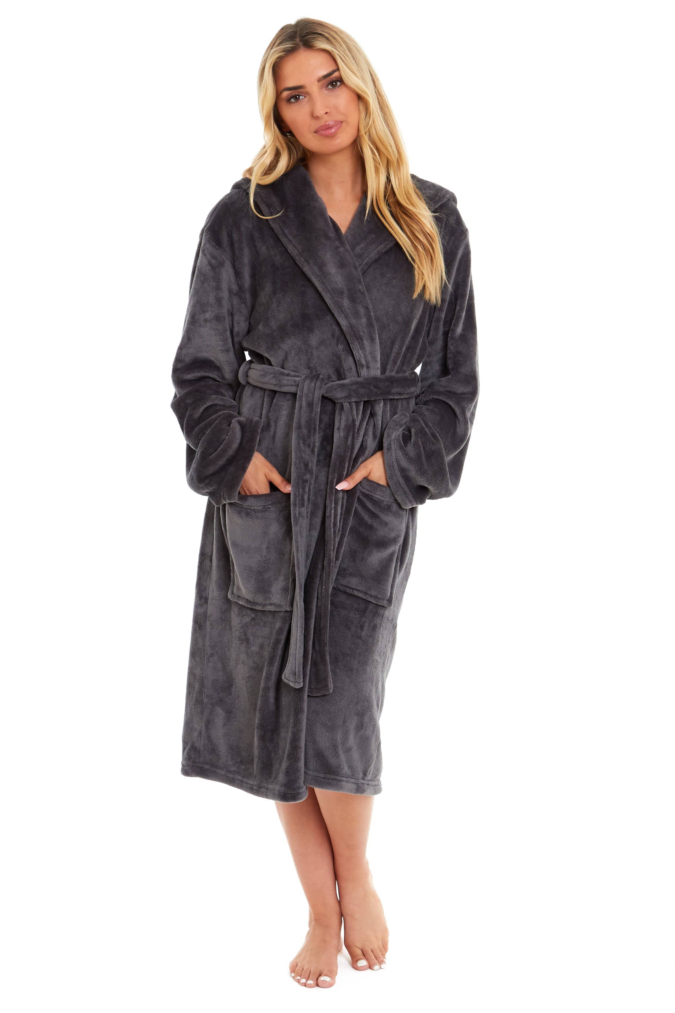 OLIVIA ROCCO Women's Hooded Dressing Gown | Plush Velvet Fleece Bathrobe