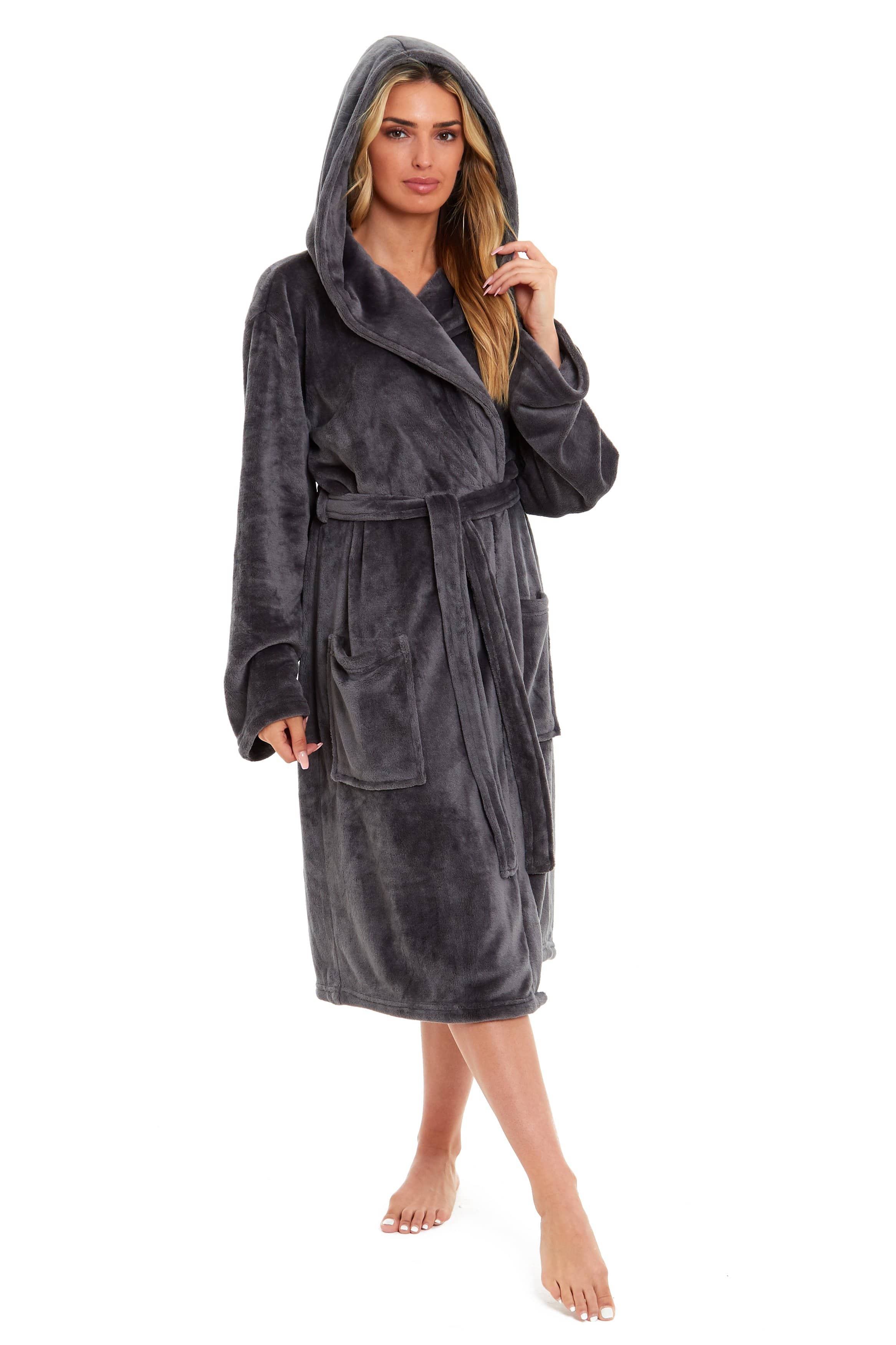 OLIVIA ROCCO Women's Hooded Dressing Gown | Plush Velvet Fleece Bathrobe