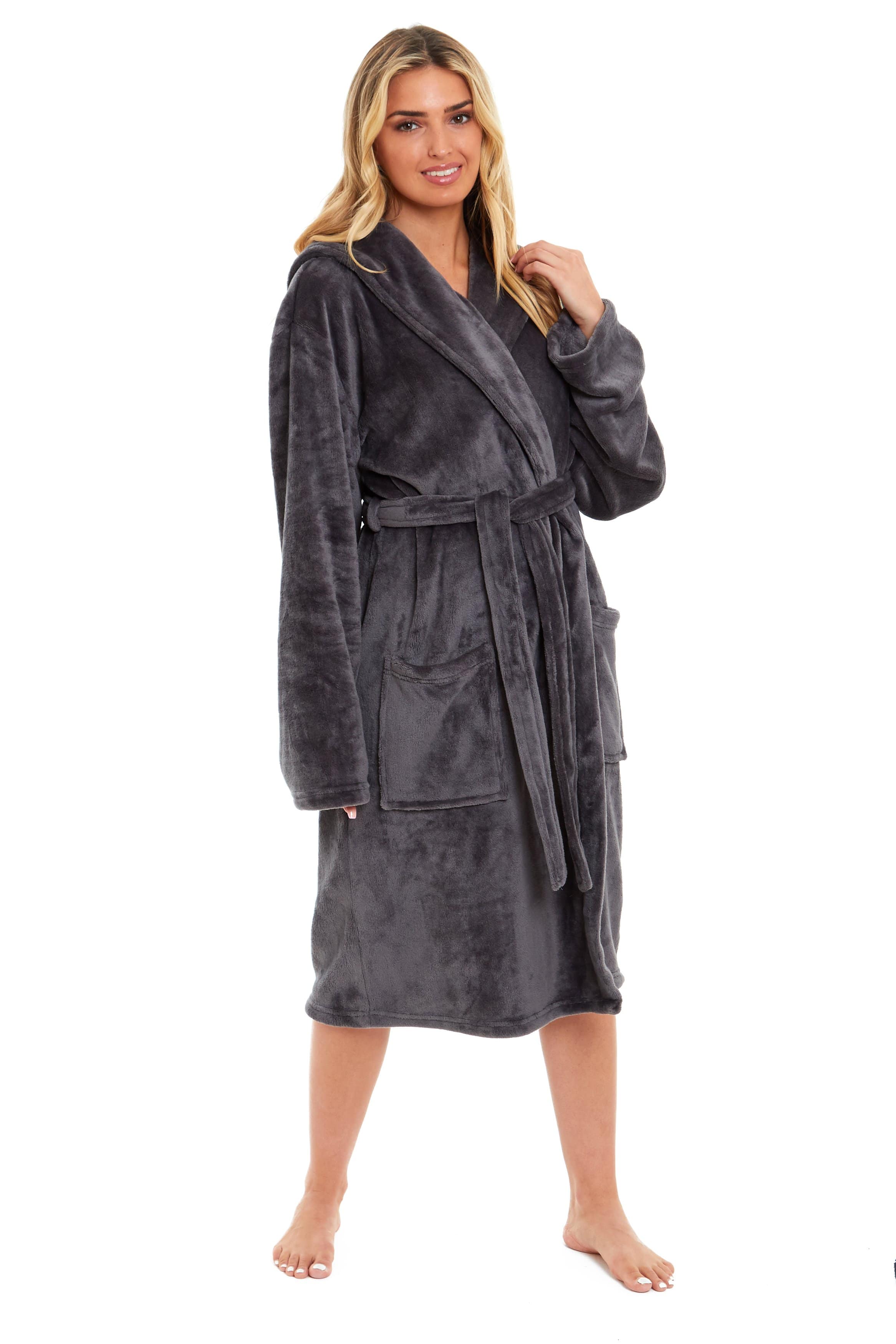OLIVIA ROCCO Women's Hooded Dressing Gown | Plush Velvet Fleece Bathrobe